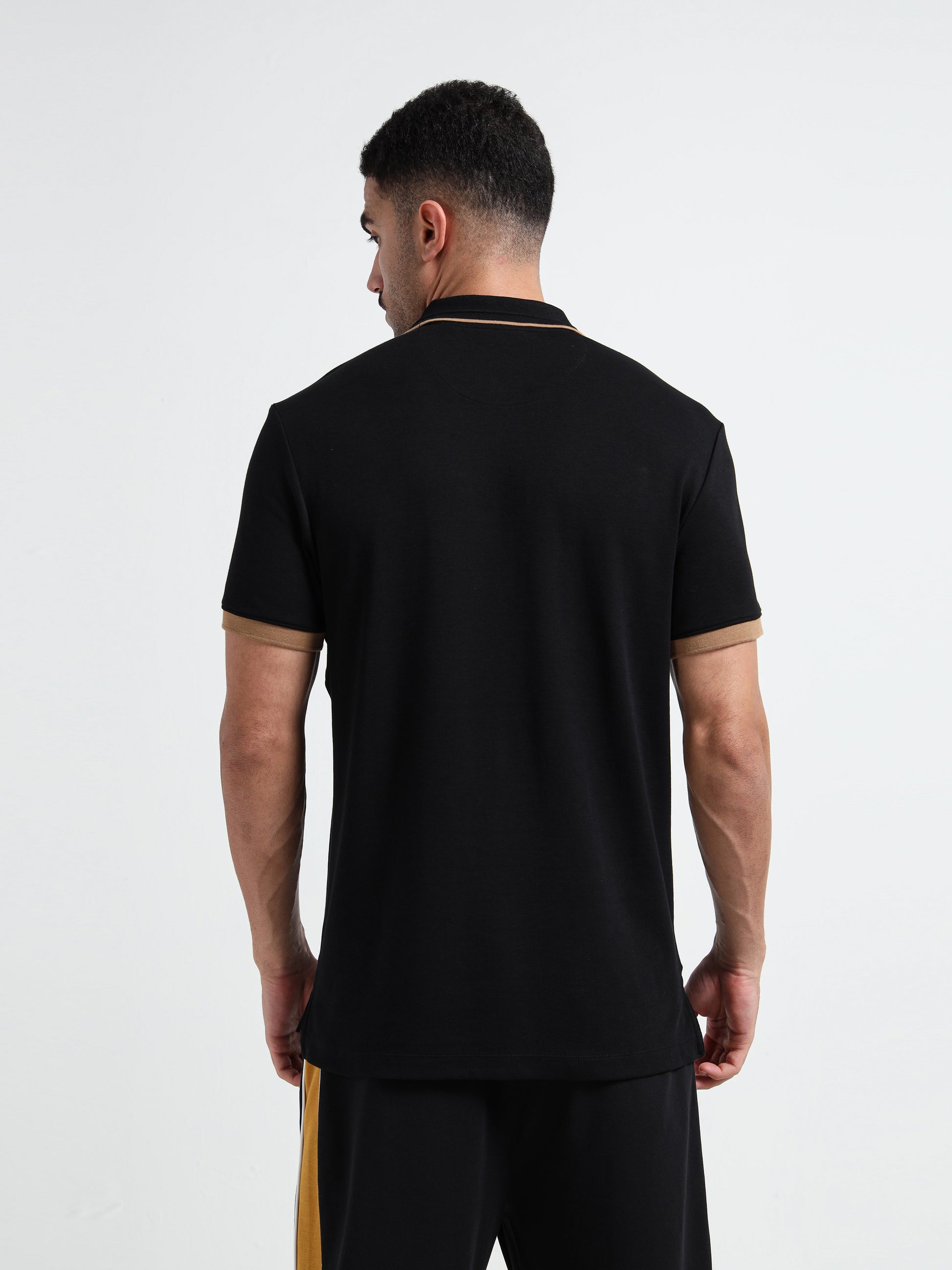 Supima Cotton Lycra Tonal Shoulder Black Polo Tshirts