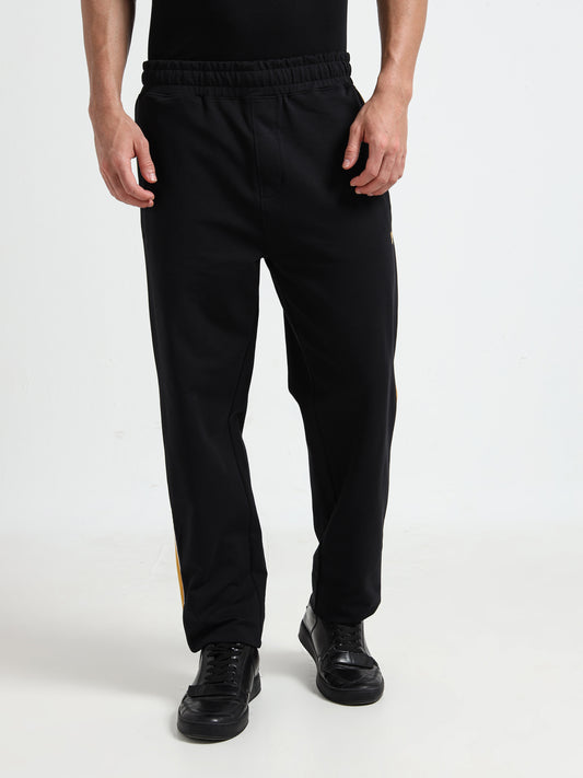 Contrast Cut & Sew Loop Knit Mens Black Track Pants