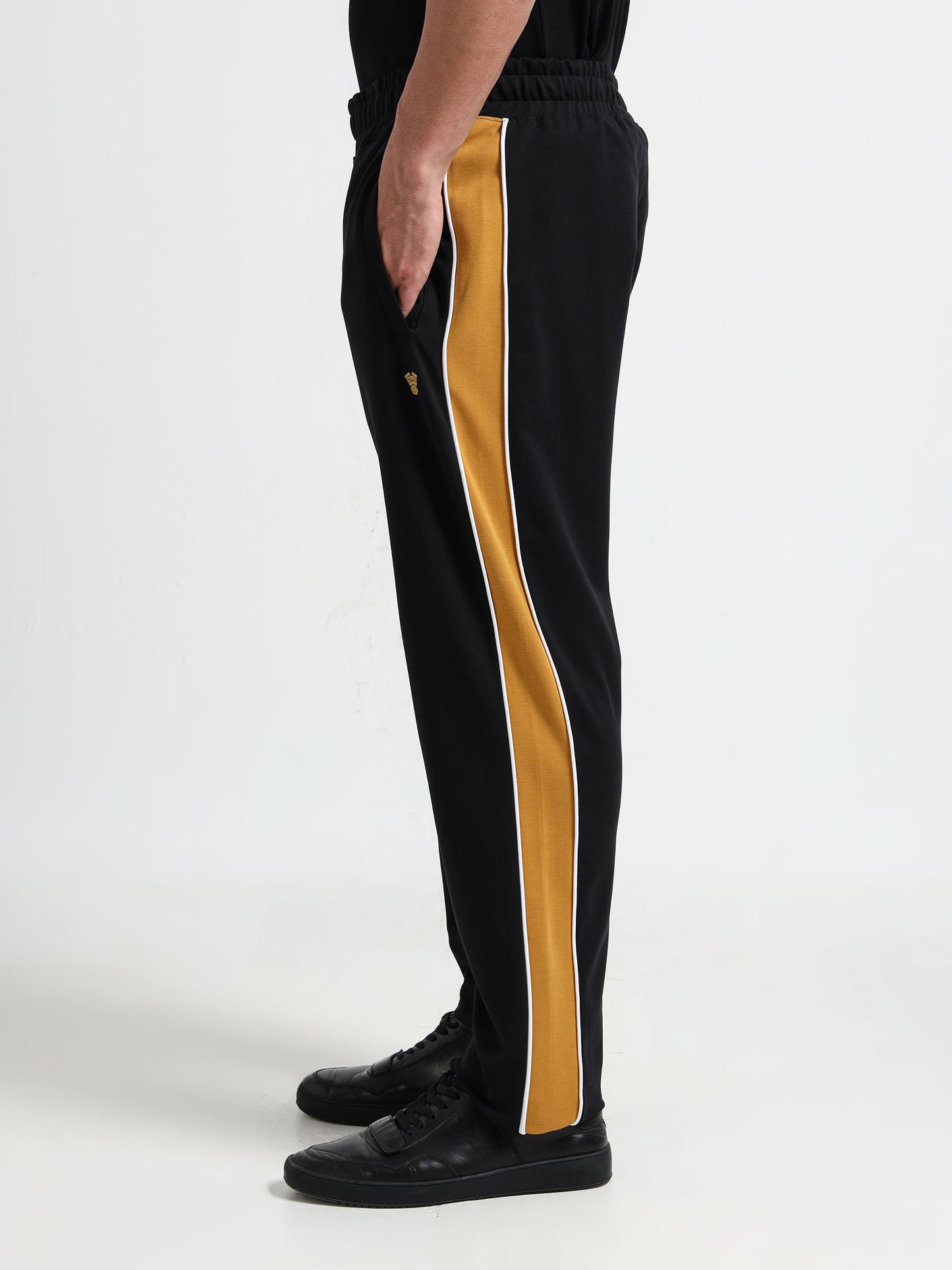 Contrast Cut & Sew Loop Knit Mens Black Track Pants