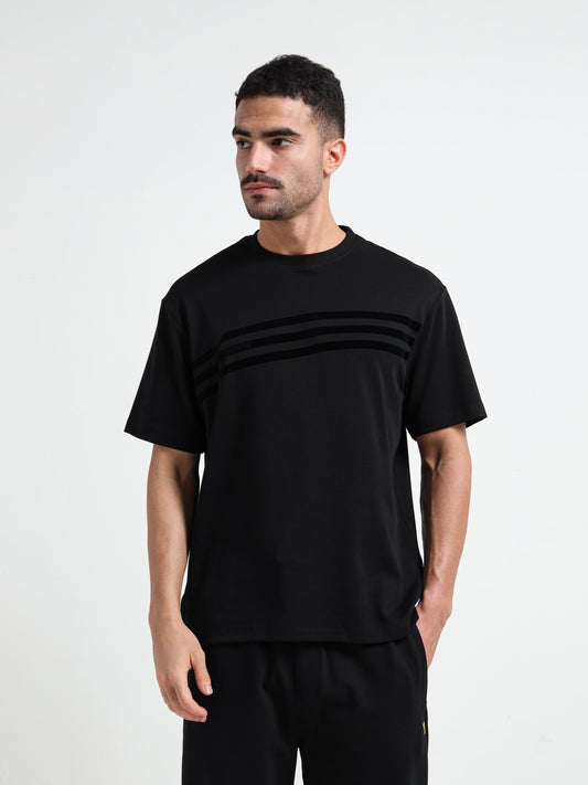 Flock Stripe Black Printed Oversized T Shirt for Men