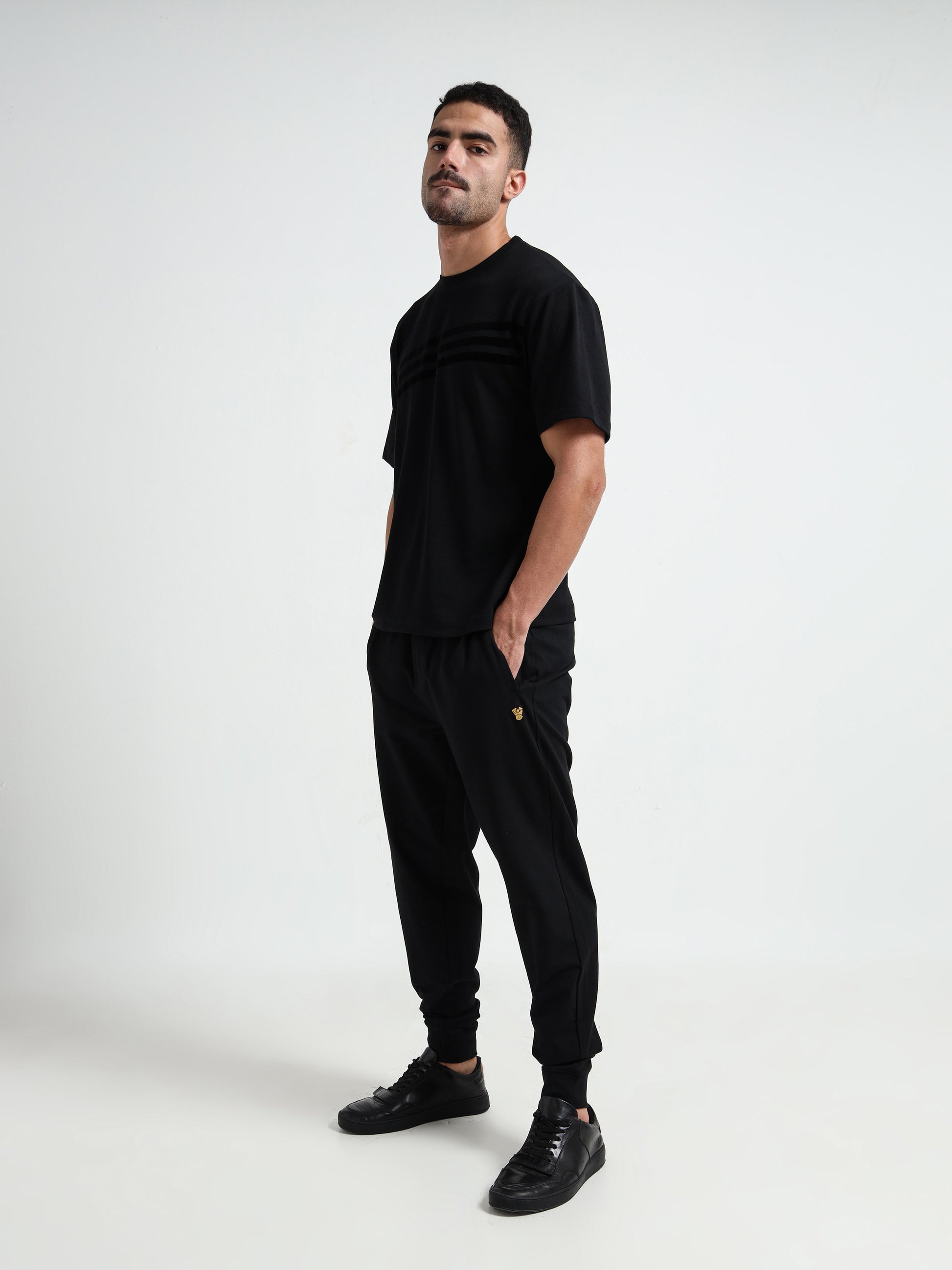 Flock Stripe Black Printed Oversized T Shirt for Men