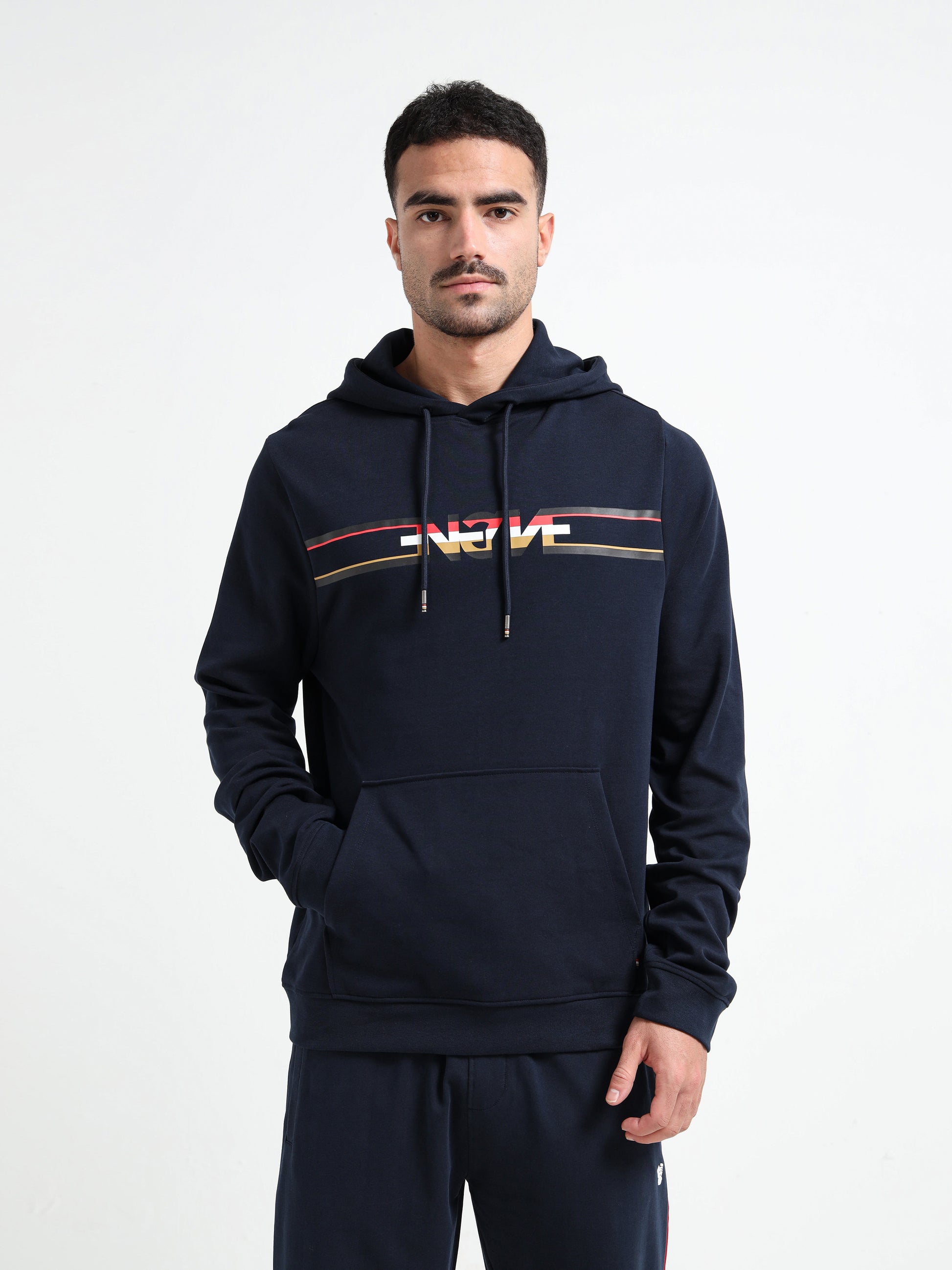 Rougen Platted Interlock Navy Blue Hoodie Mens