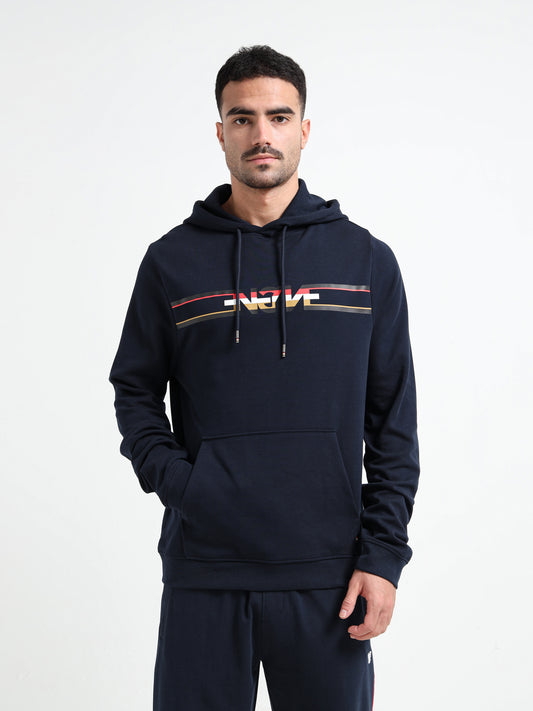 Rougen Platted Interlock Navy Blue Hoodie Mens
