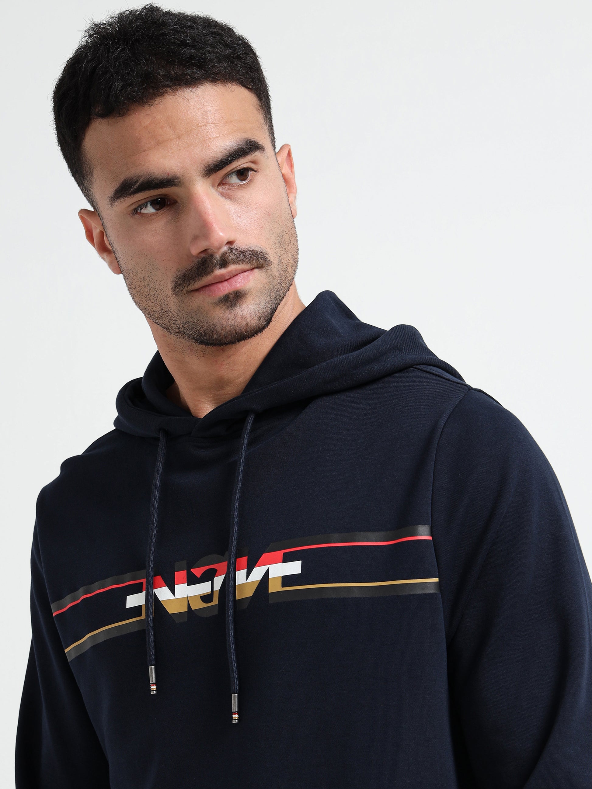 Rougen Platted Interlock Navy Blue Hoodie Mens