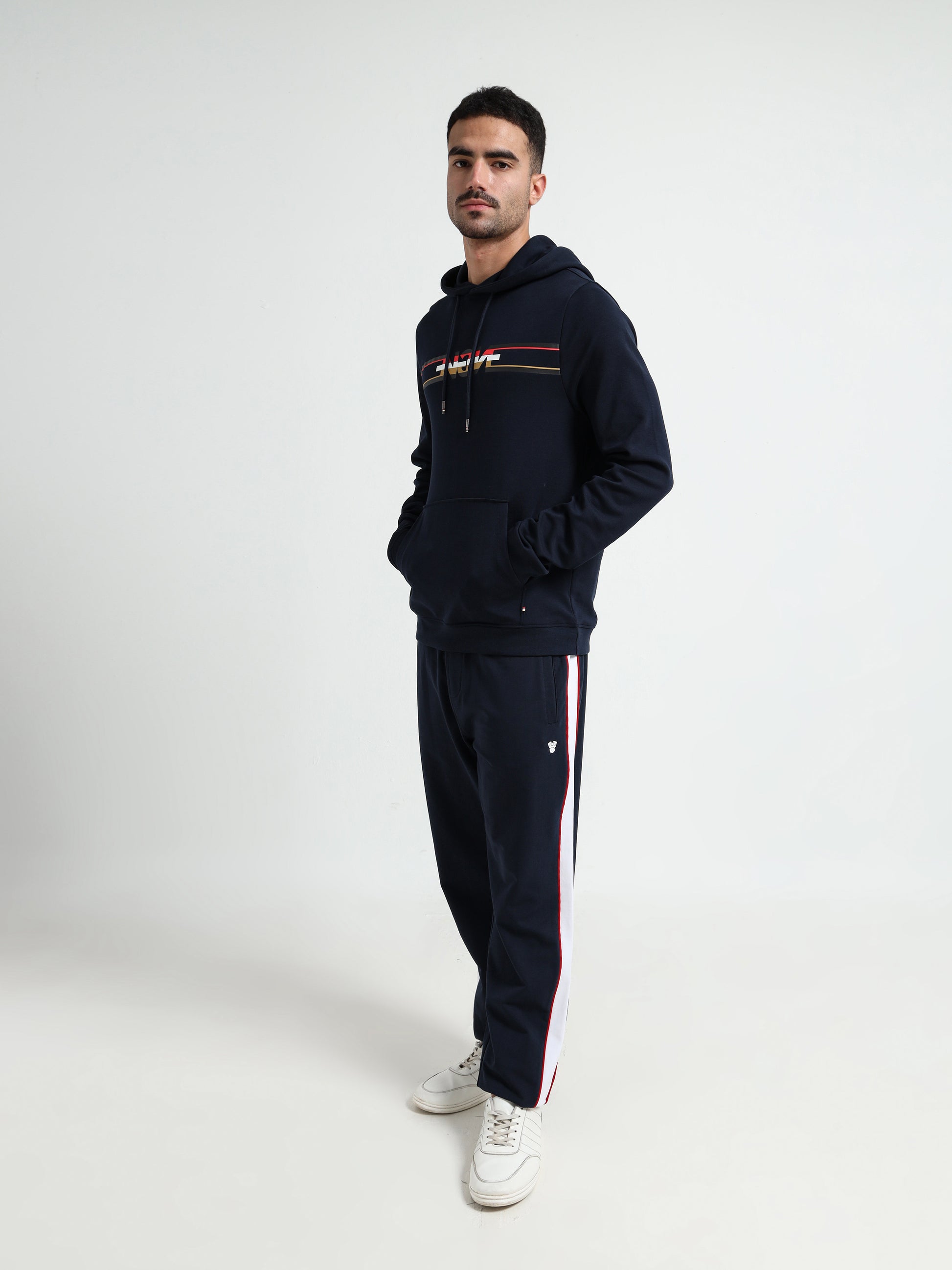 Rougen Platted Interlock Navy Blue Hoodie Mens