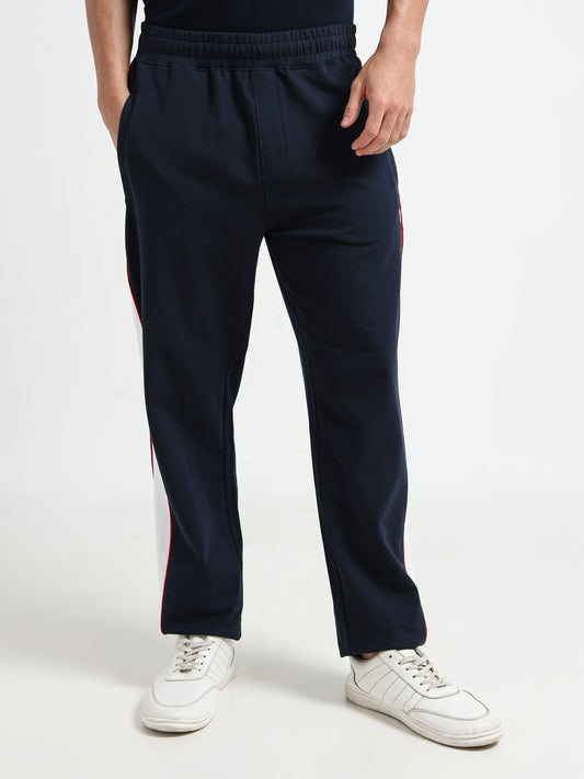 Contrast Cut & Sew Loop Knit Navy Blue Track Pants
