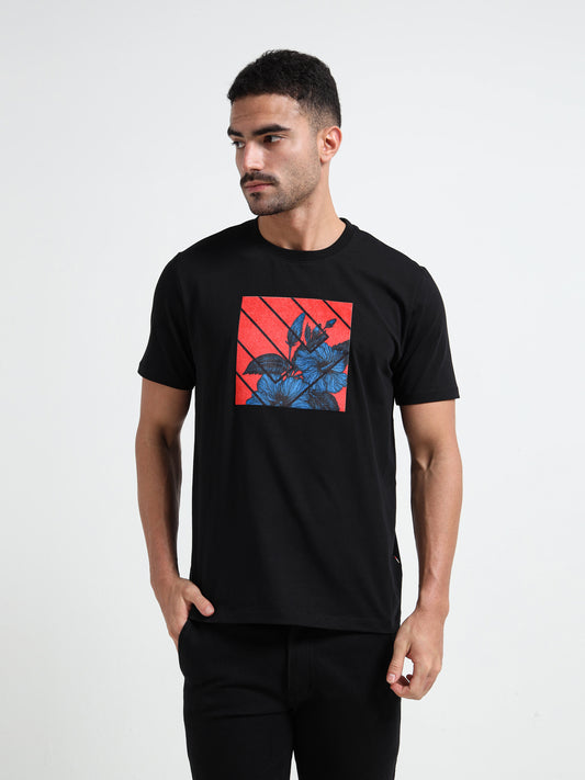 Supima Cotton Lycra Digital Flock Black Print Tee