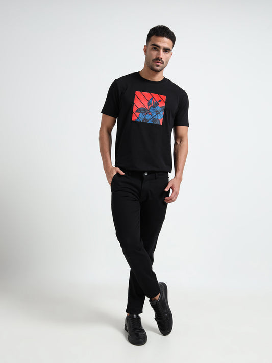 Supima Cotton Lycra Digital Flock Black Print Tee