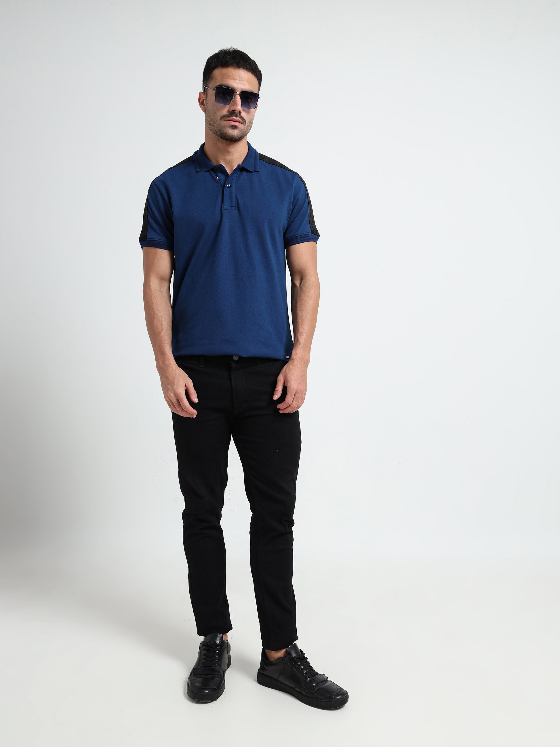 Tonal Collar Finish Teal Blue Polo T Shirt for Men