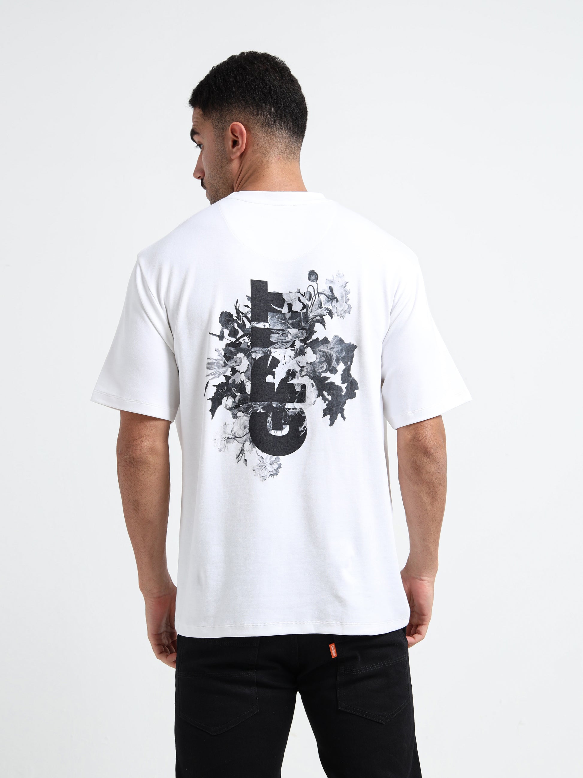 Oversize HD White Front Back Print T Shirt for Men