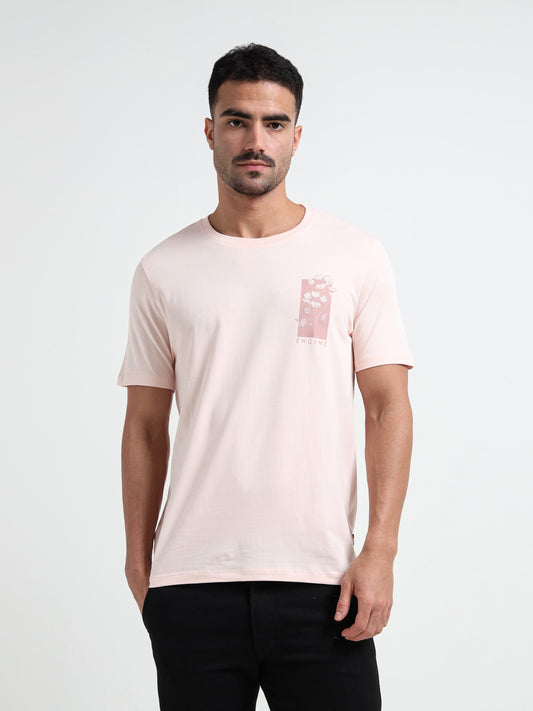 Light Pink Rougen Cotton Lycra Mens Floral T Shirts