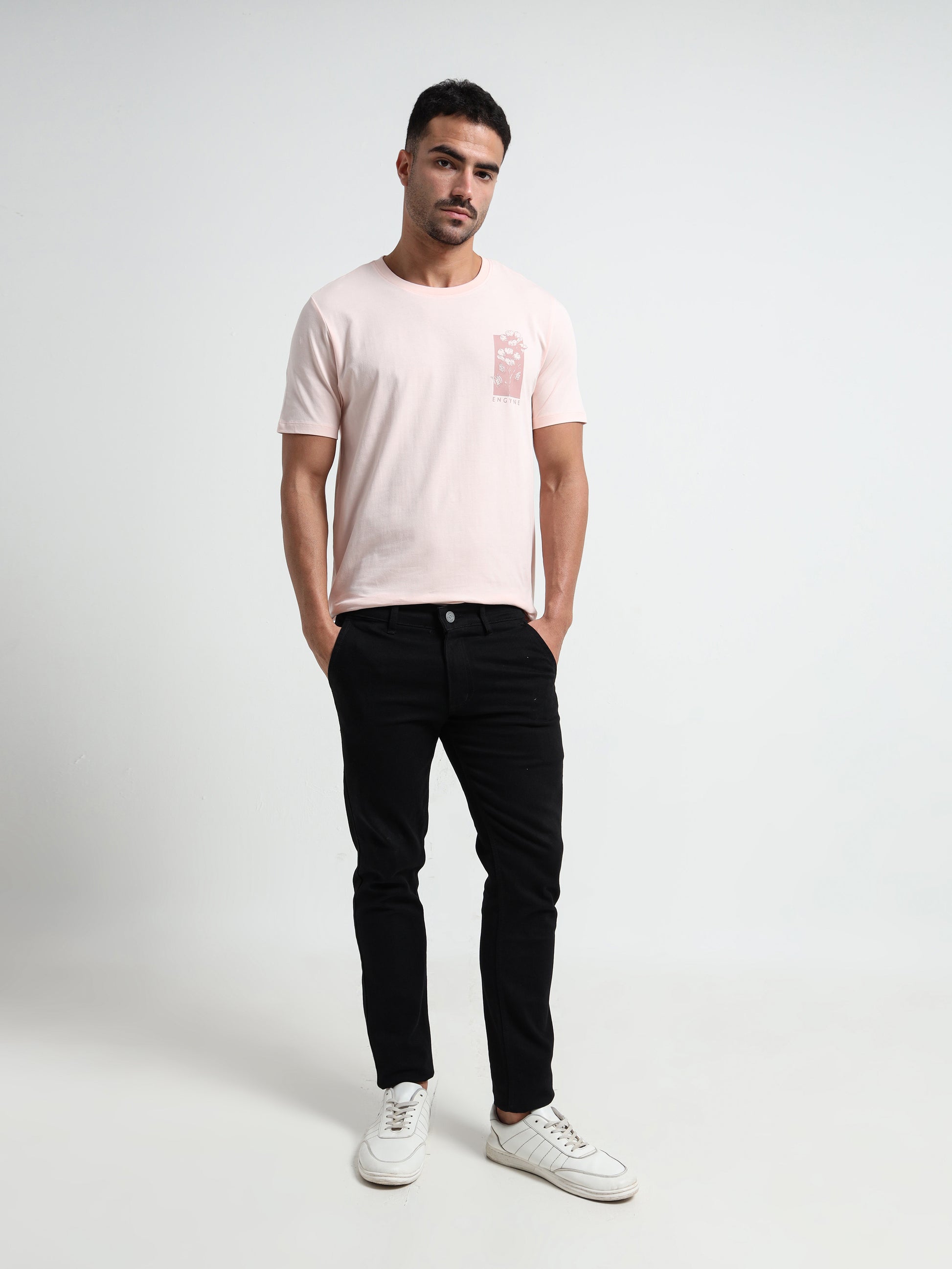 Light Pink Rougen Cotton Lycra Mens Floral T Shirts