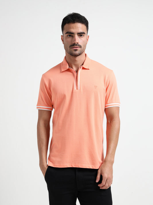 Light Orange Rougen Piqué Zipper Polo T Shirt for Men