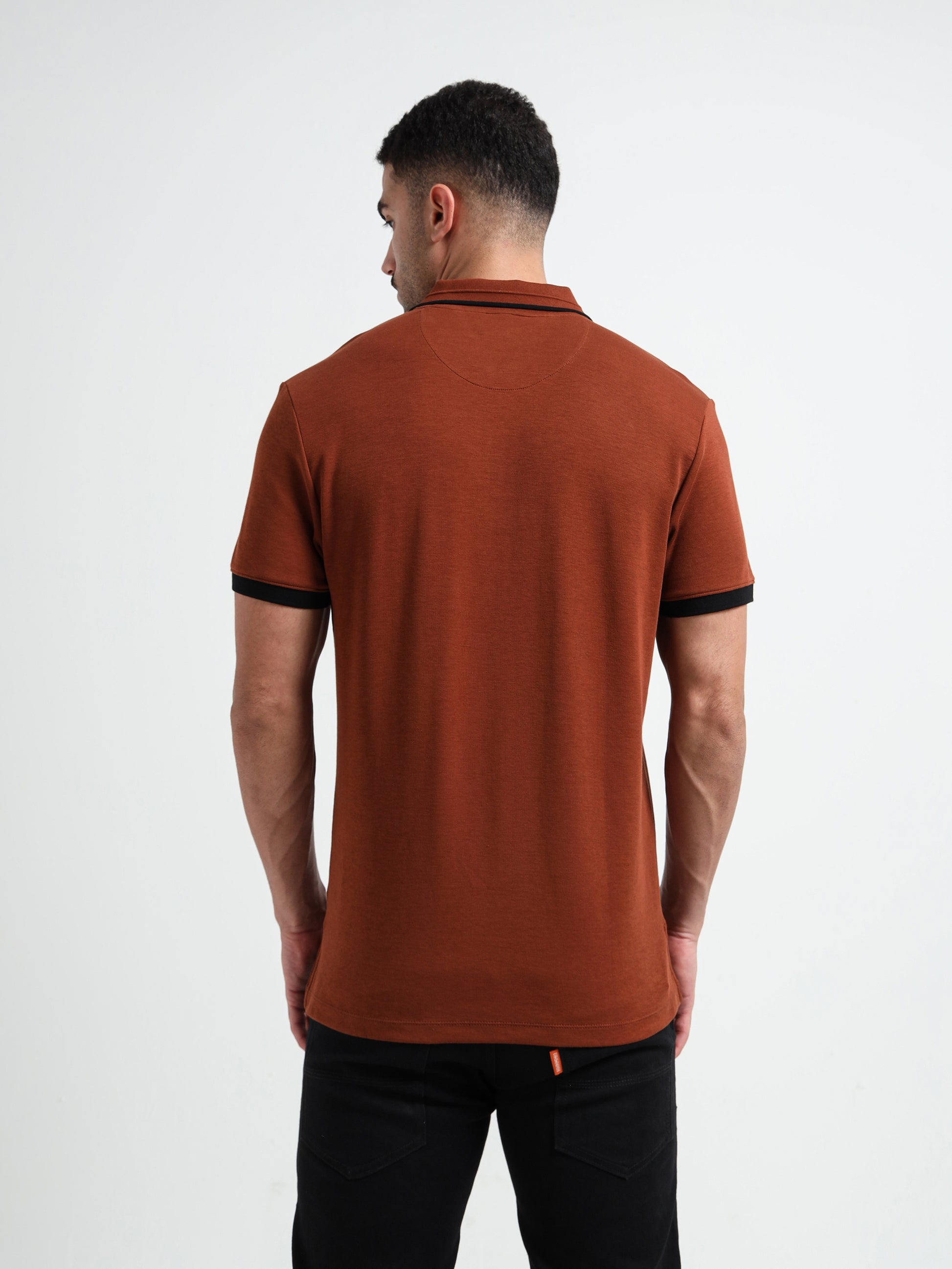 Contrast Shoulder Speed Breaker Collar Brown Polo Shirt