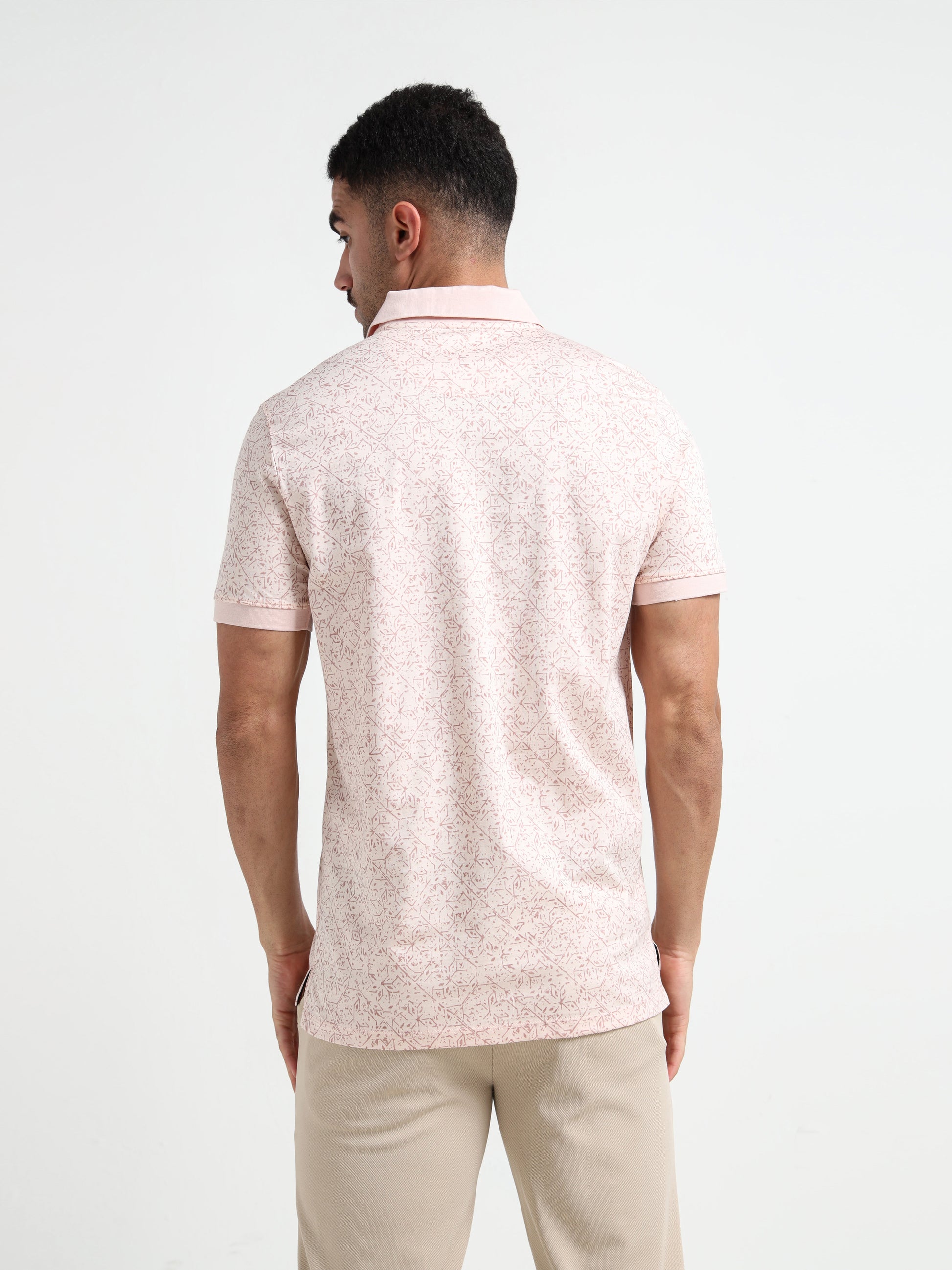 Light Pink Rotary Pigment Printed Men Polo Jersey
