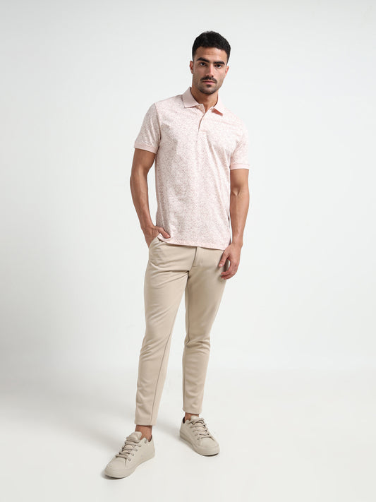 Light Pink Rotary Pigment Printed Men Polo Jersey
