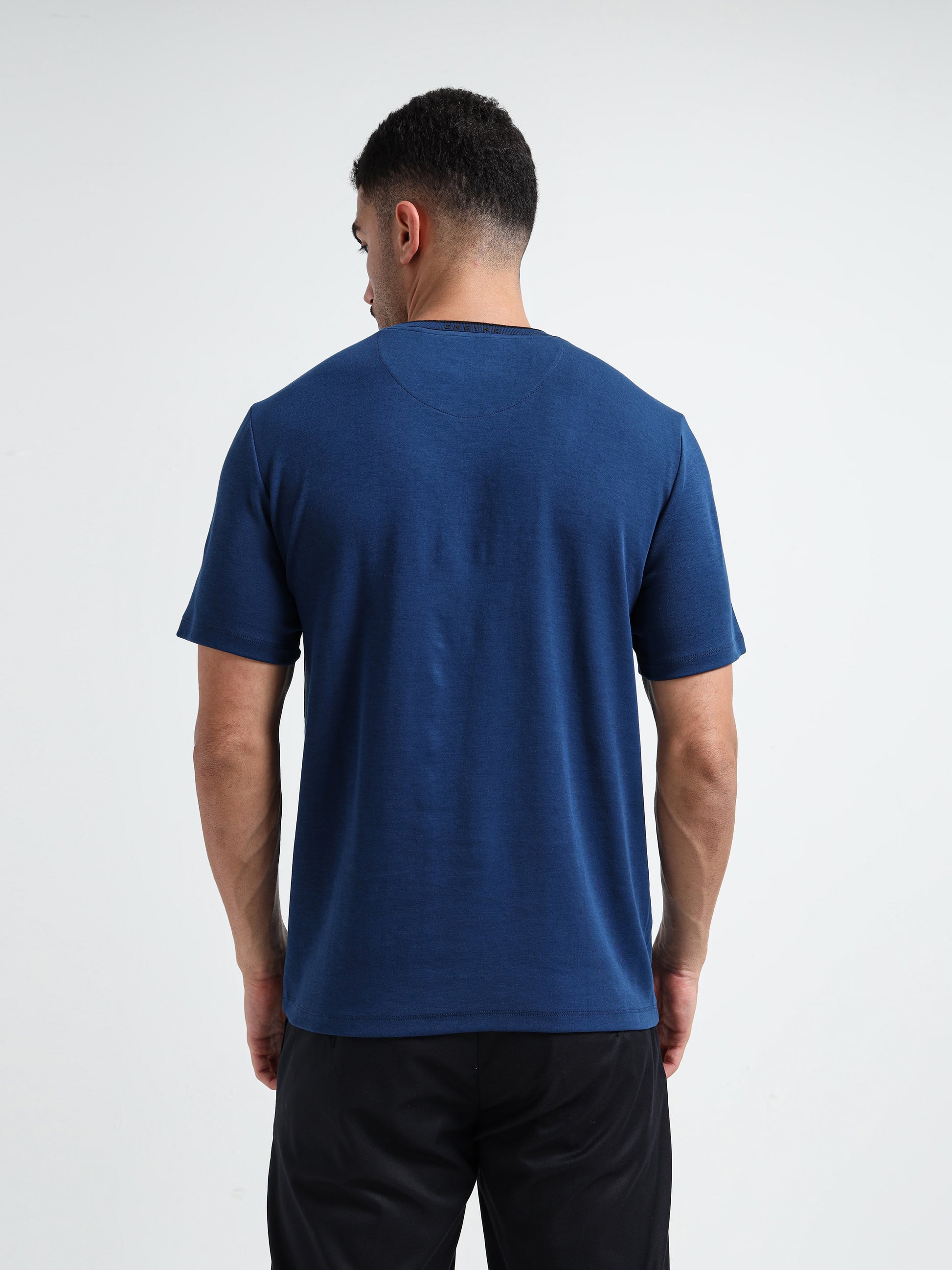 Dark Blue HD Print T Shirt with Flat-Knit Neck Rib