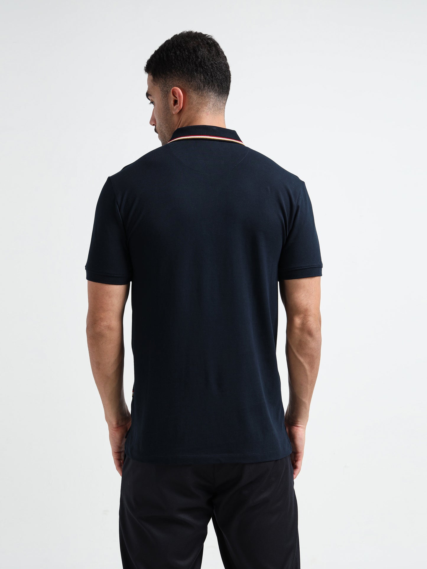 Engyne Supima Cotton Lycra Pique Polo – Signature Flag Tipped with Sticker Print Navy
