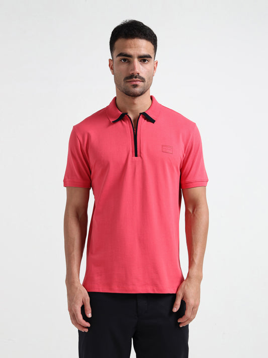 Neon Pink-Tonal Branding Zip Polo T Shirt for Men