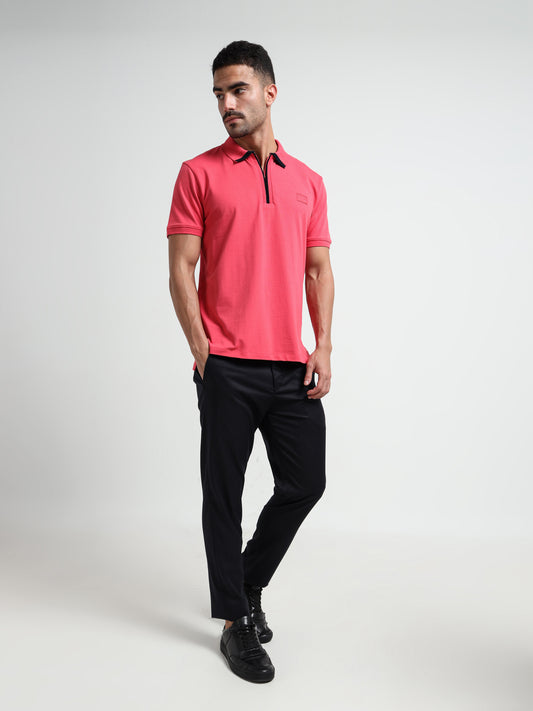 Neon Pink-Tonal Branding Zip Polo T Shirt for Men
