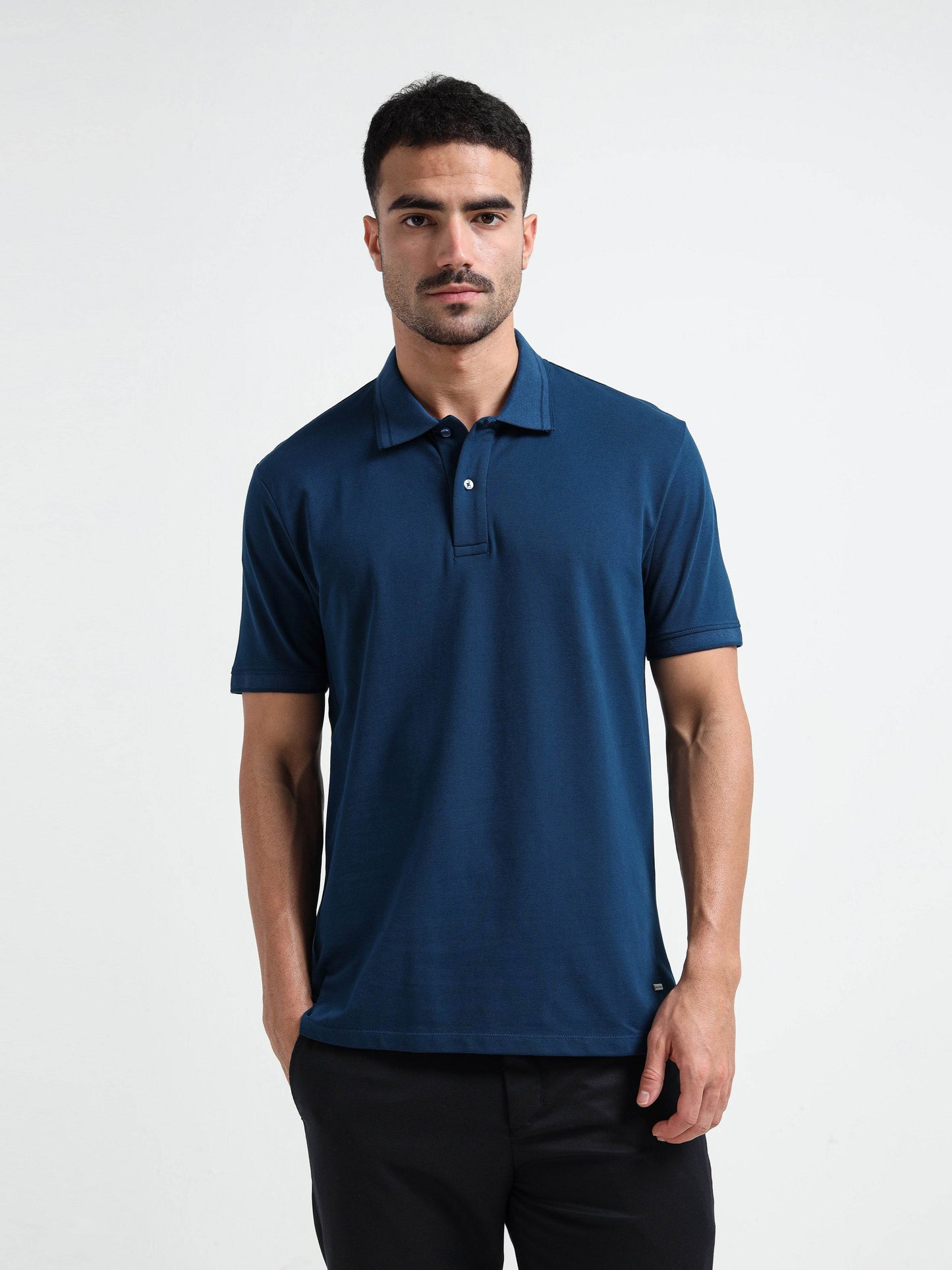 Engyne Rougen Piqué Polo – Tonal Collar Finish Teal - ENGYNE