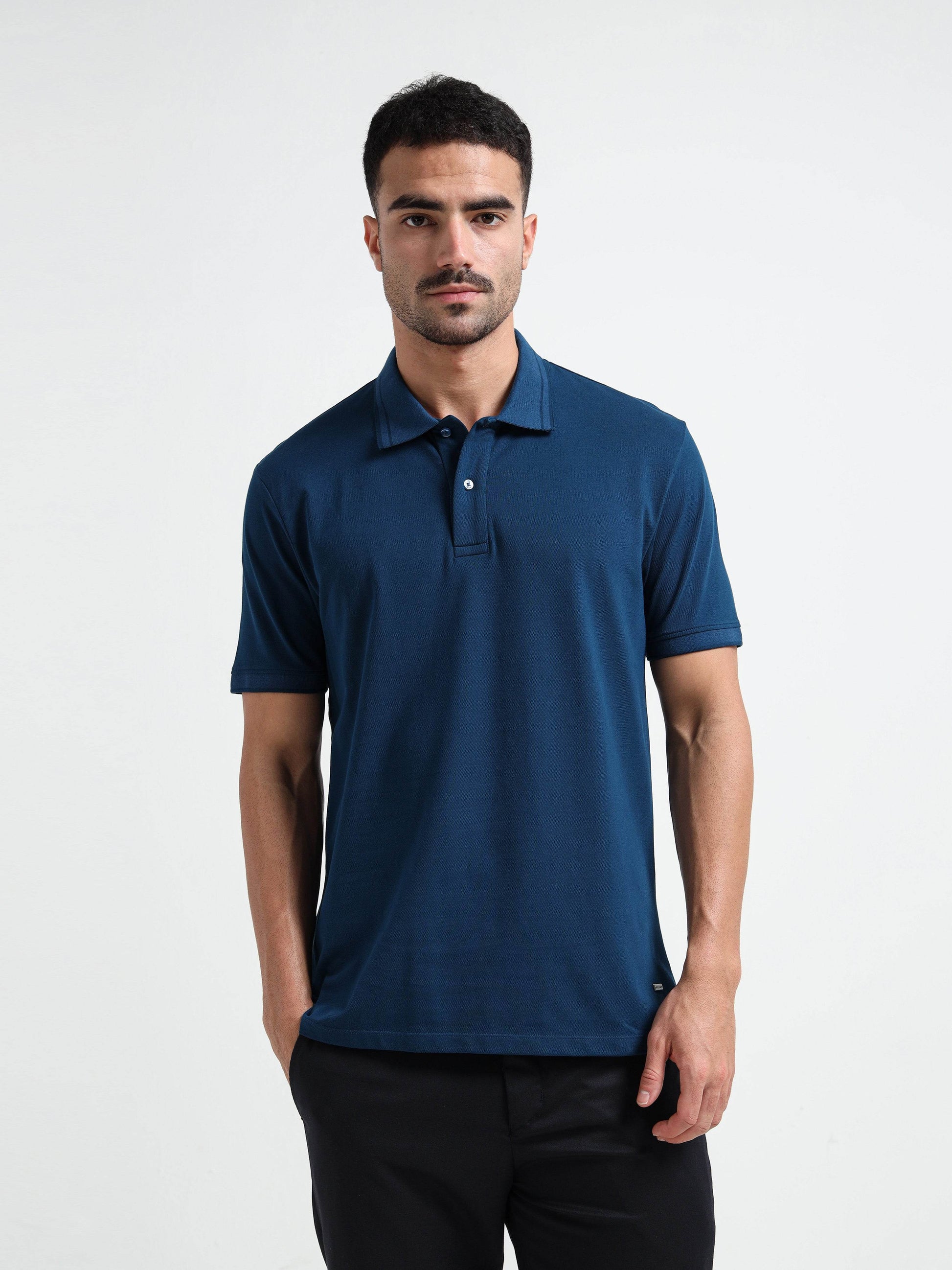Engyne Rougen Piqué Polo – Tonal Collar Finish Teal - ENGYNE