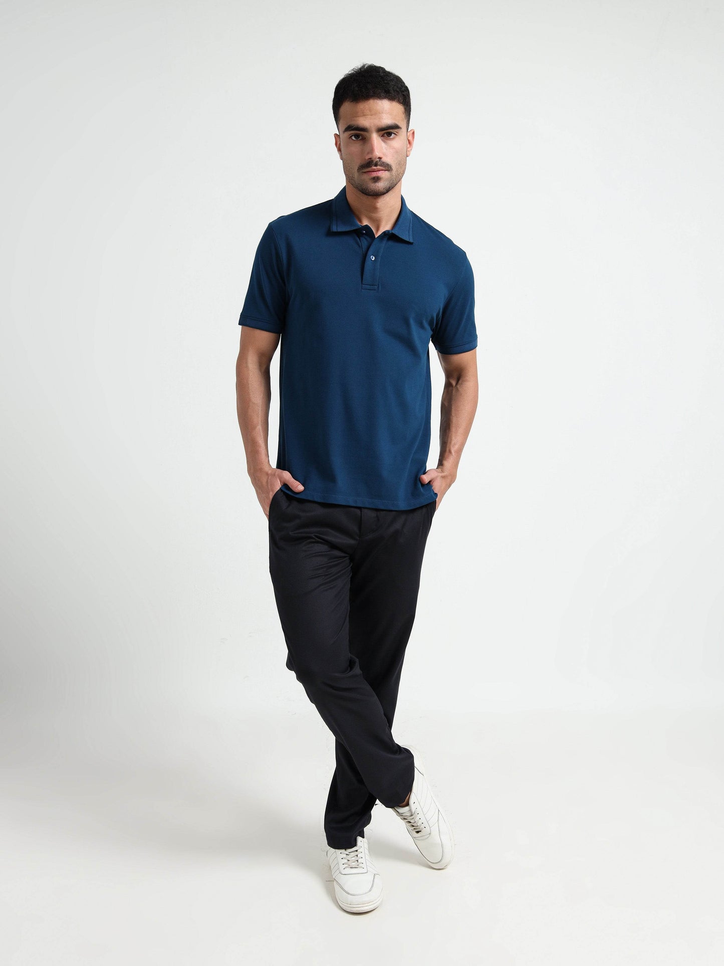 Engyne Rougen Piqué Polo – Tonal Collar Finish Teal - ENGYNE