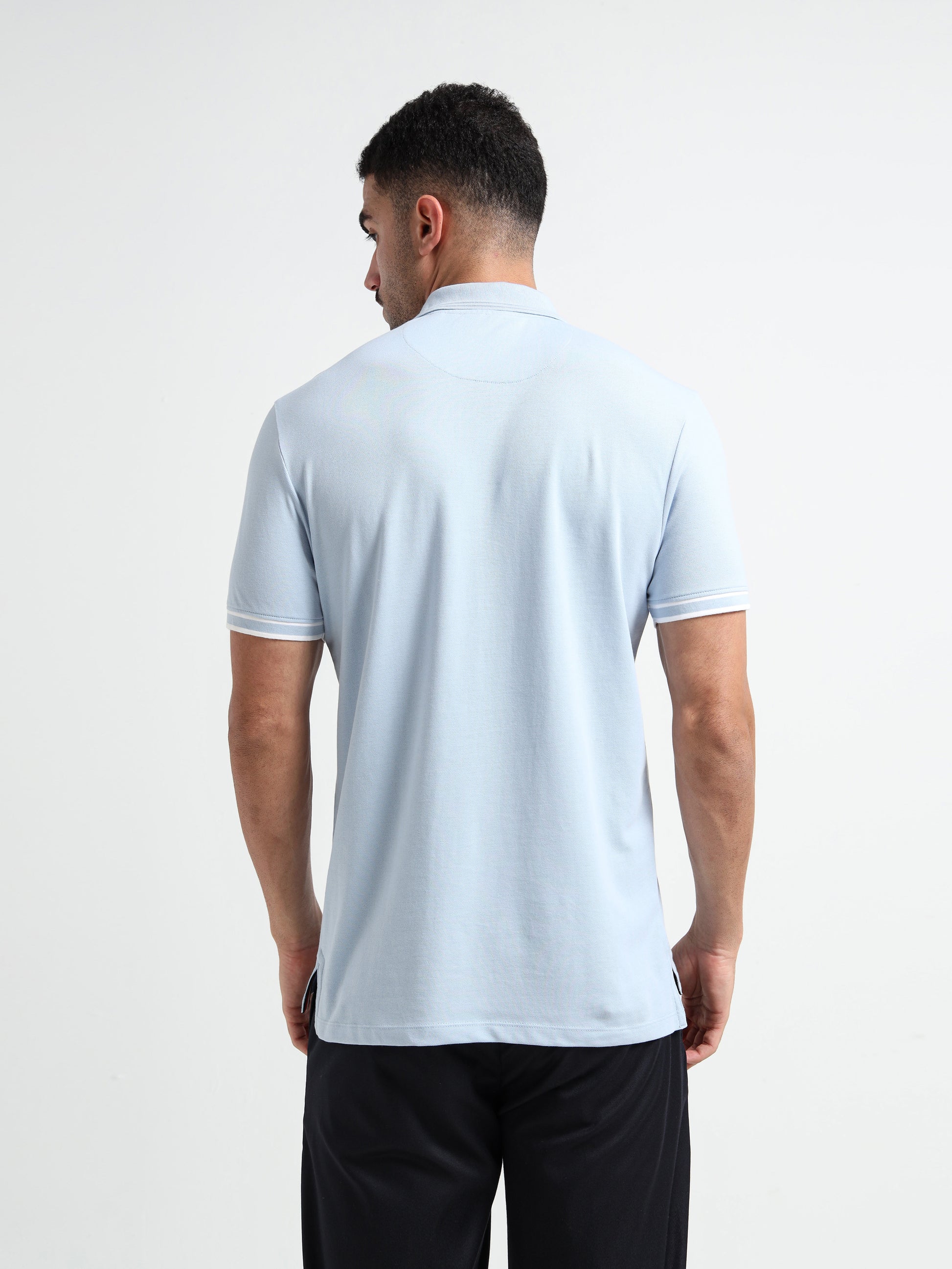 Light Blue Rougen Piqué Polo Zip Shirt for Men