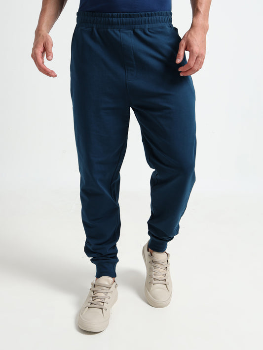 Elastane Loop Back Cut-and-Sew Teal Track Pant