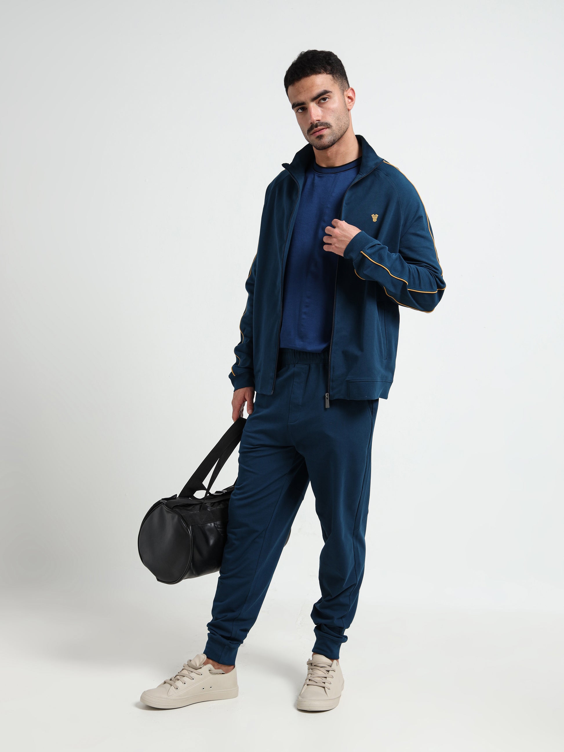 Elastane Loop Back Cut-and-Sew Teal Track Pant