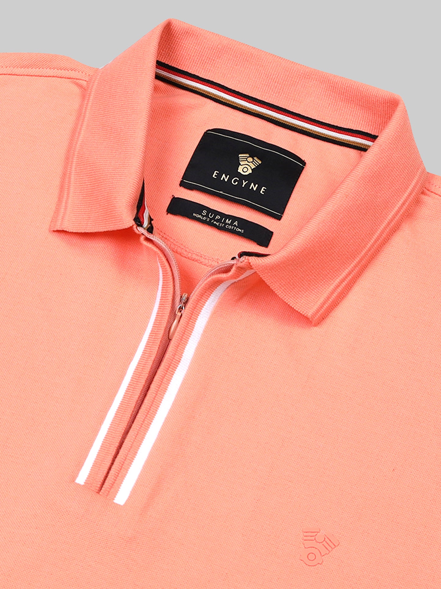 Engyne Rougen Piqué Polo – Speed Breaker Collar & Zipper Placket Light Orange