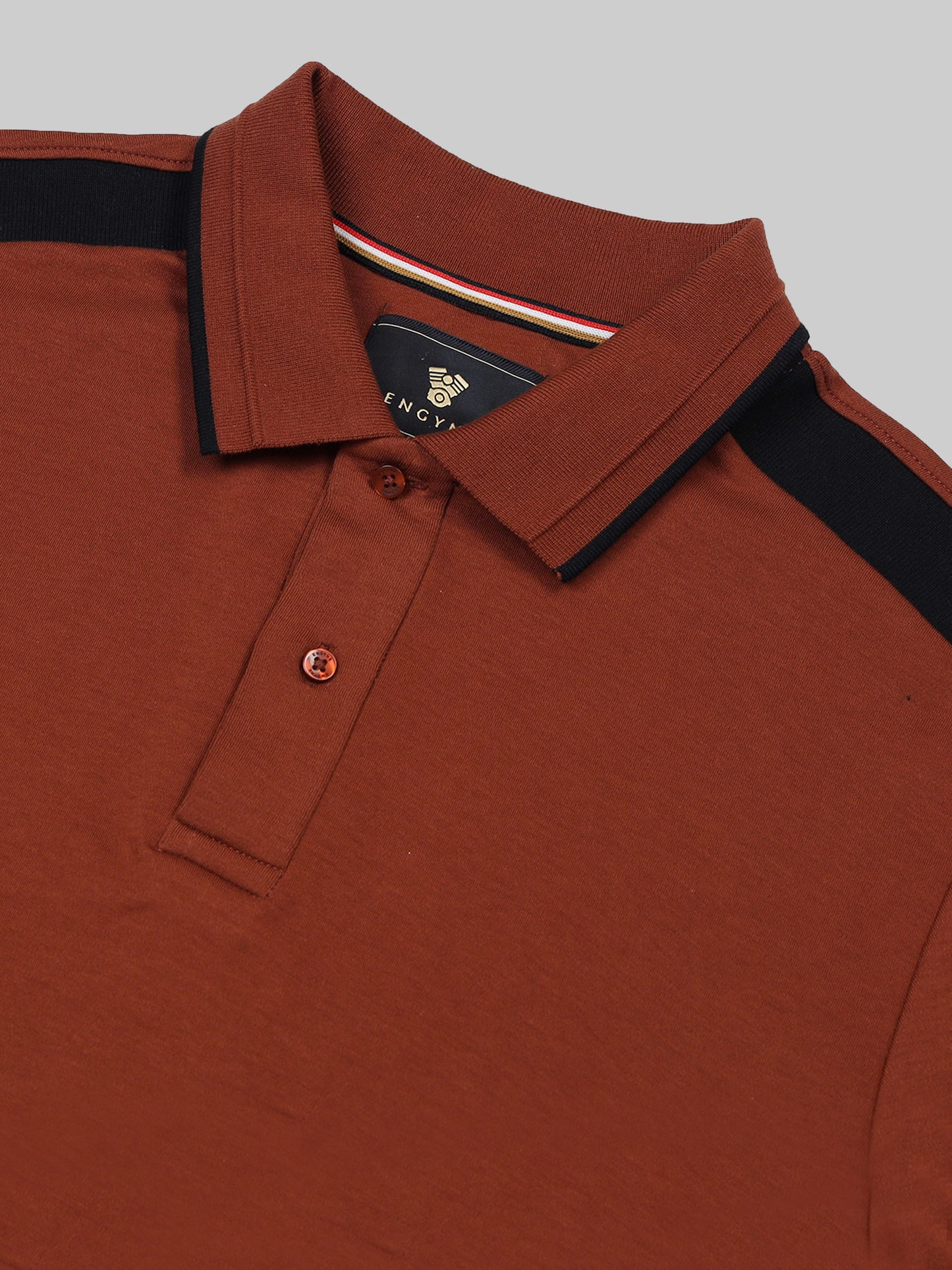 Engyne Supima Cotton Lycra Polo – Contrast Shoulder with Speed Breaker Collar Brown