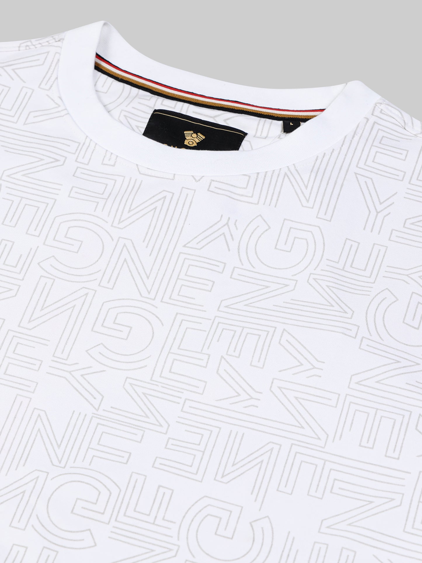 Crew Neck Sweatshirt with All-Over Rotary Print and Side Flag Tape White