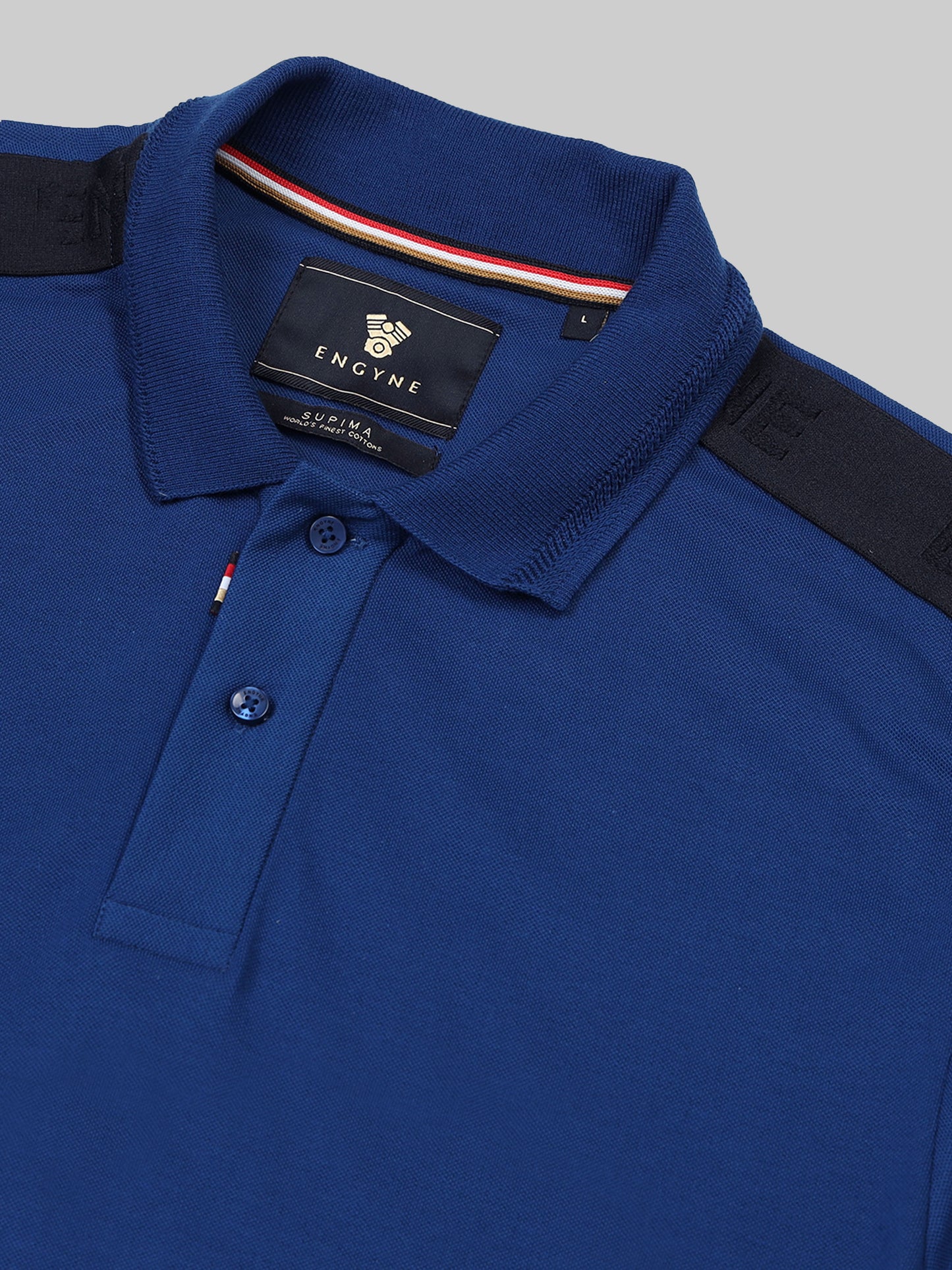 Engyne Supima Cotton Lycra Polo – Textured Collar & Shoulder Detail Dark Blue