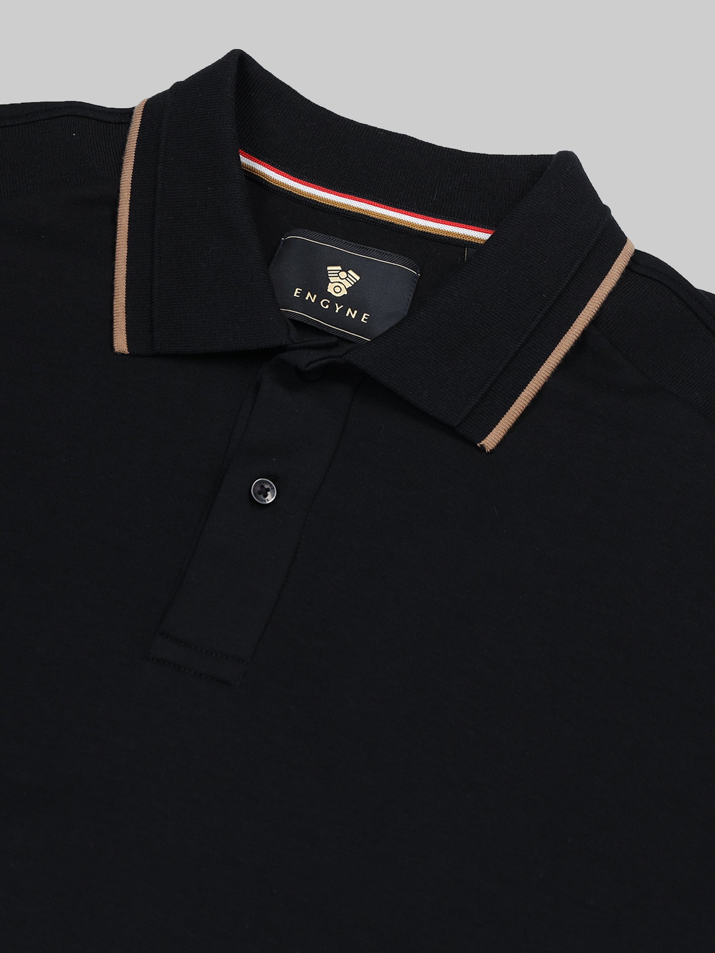 Engyne Supima Cotton Lycra Polo – Tonal Shoulder with Speed Breaker Collar Black