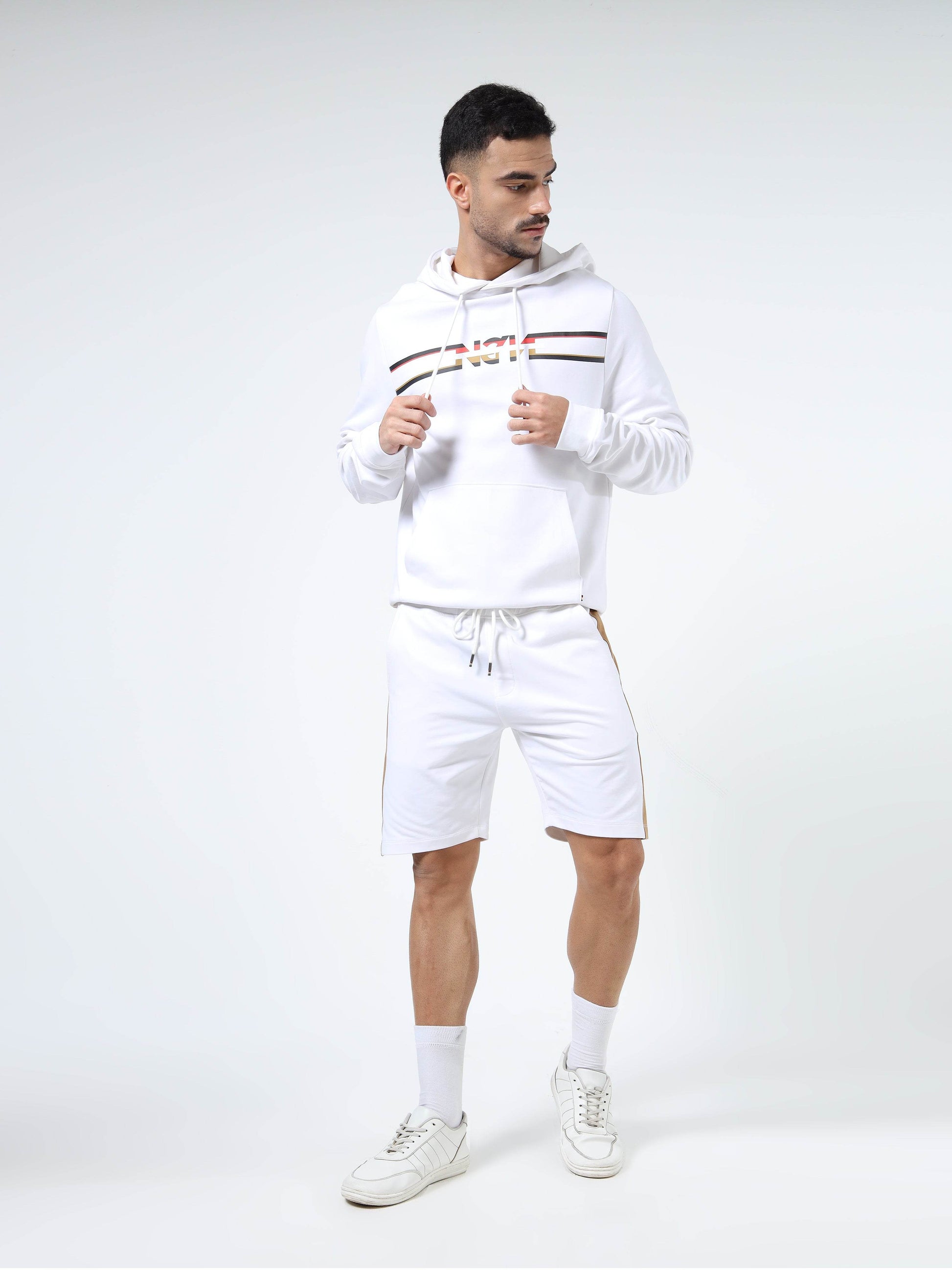 Engyne Contrast Cut & Sew Shorts – Rougen Lycra Loop Knit White - ENGYNE