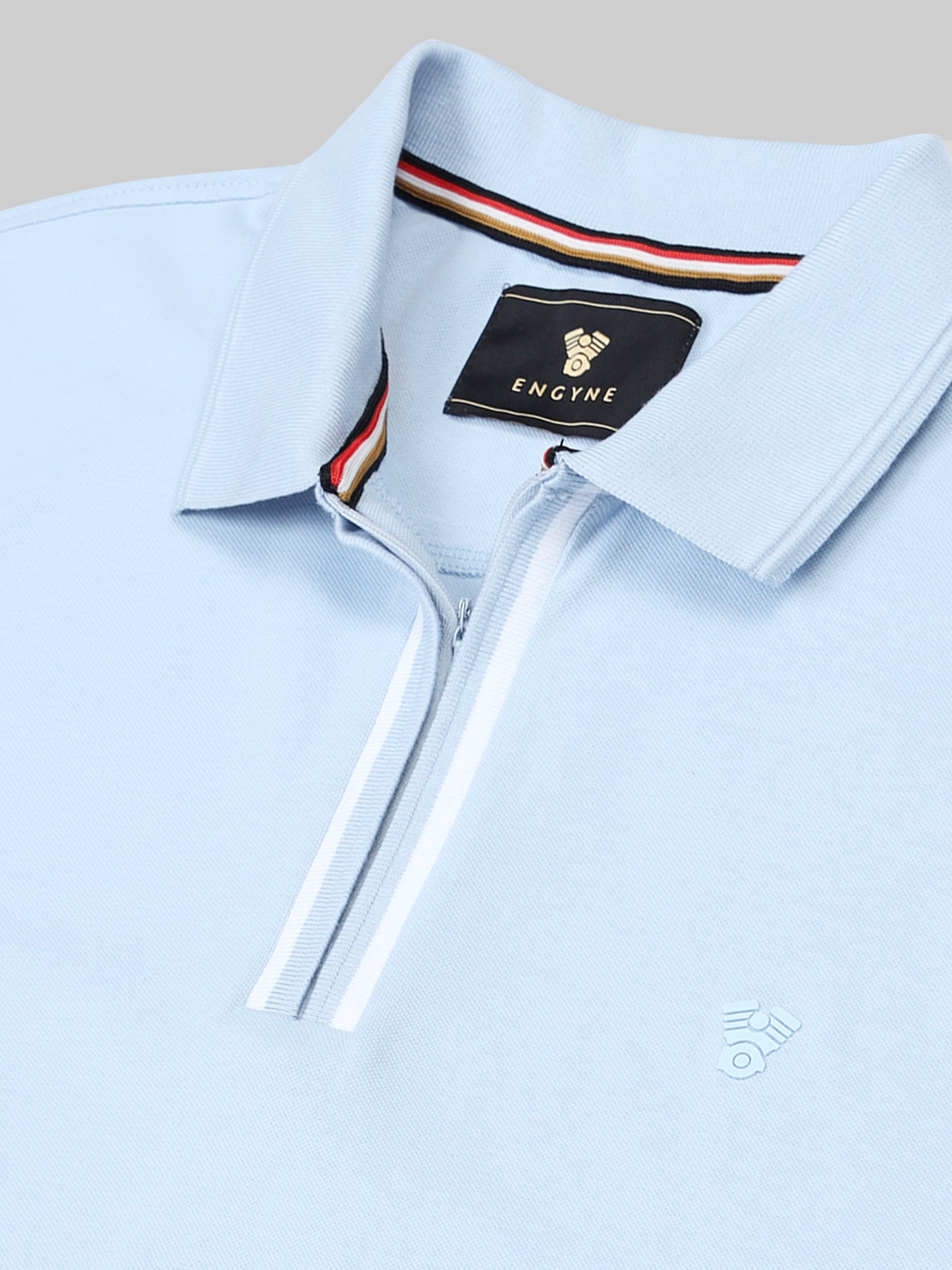 Engyne Rougen Piqué Polo – Speed Breaker Collar & Zipper Placket Light Blue