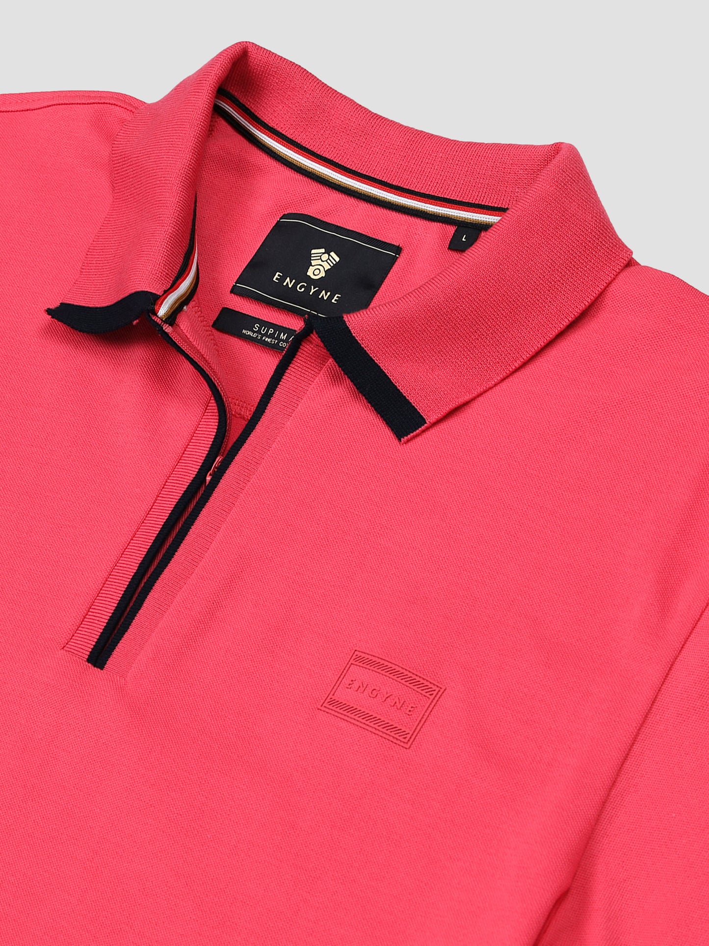 Engyne Supima Cotton Lycra Polo – Zipper Placket & Tonal Branding Neon Pink