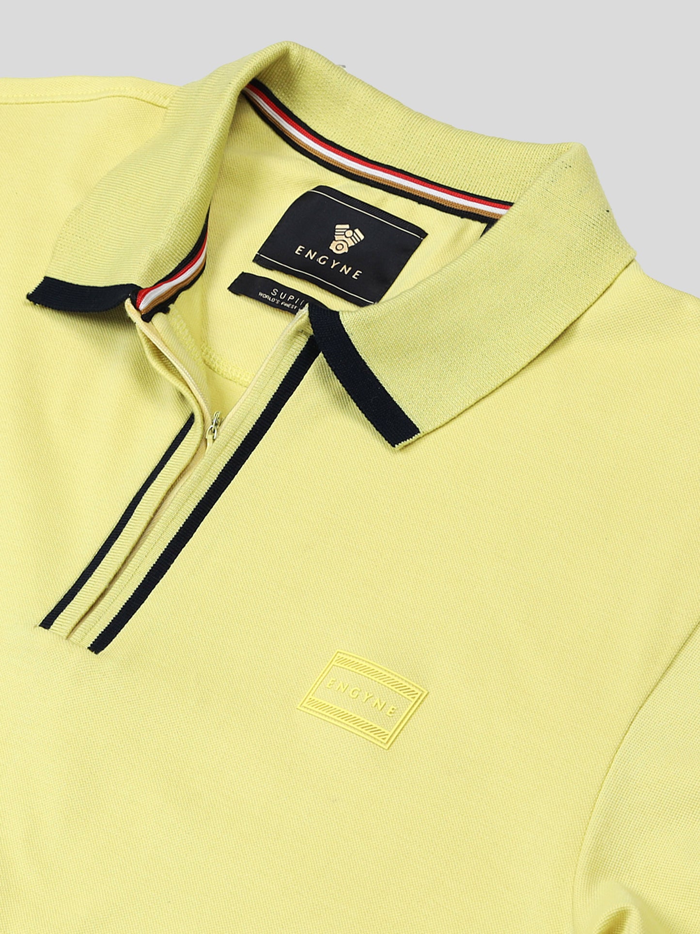Engyne Supima Cotton Lycra Polo – Zipper Placket & Tonal Branding Neon Green