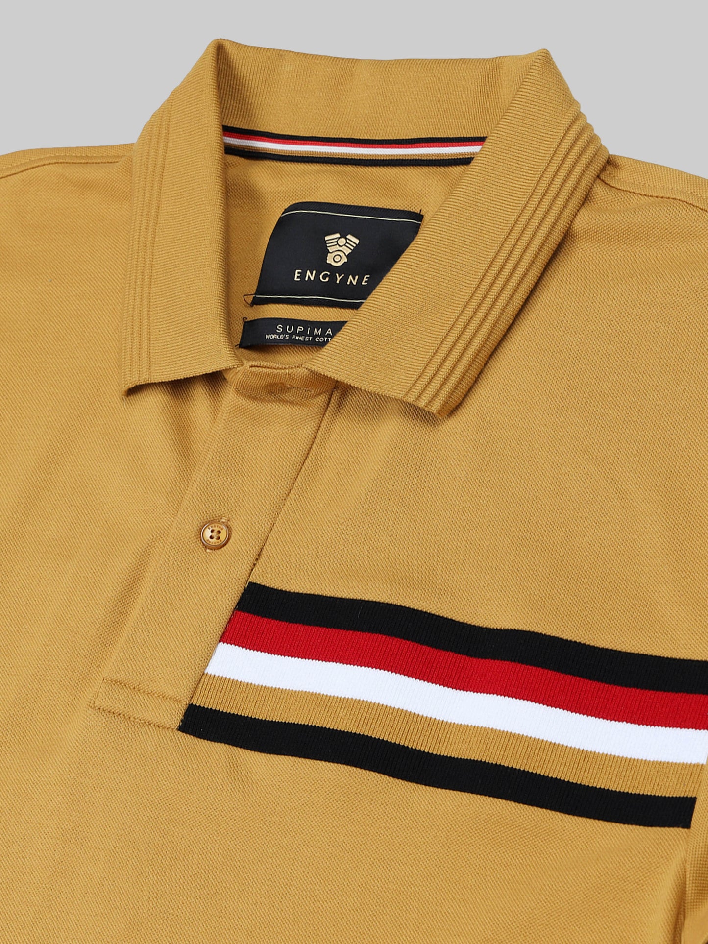 Engyne Signature Flag Cut & Sew Polo with Speed Breaker Detailing in Supima Cotton Lycra Pique Mustard Gold