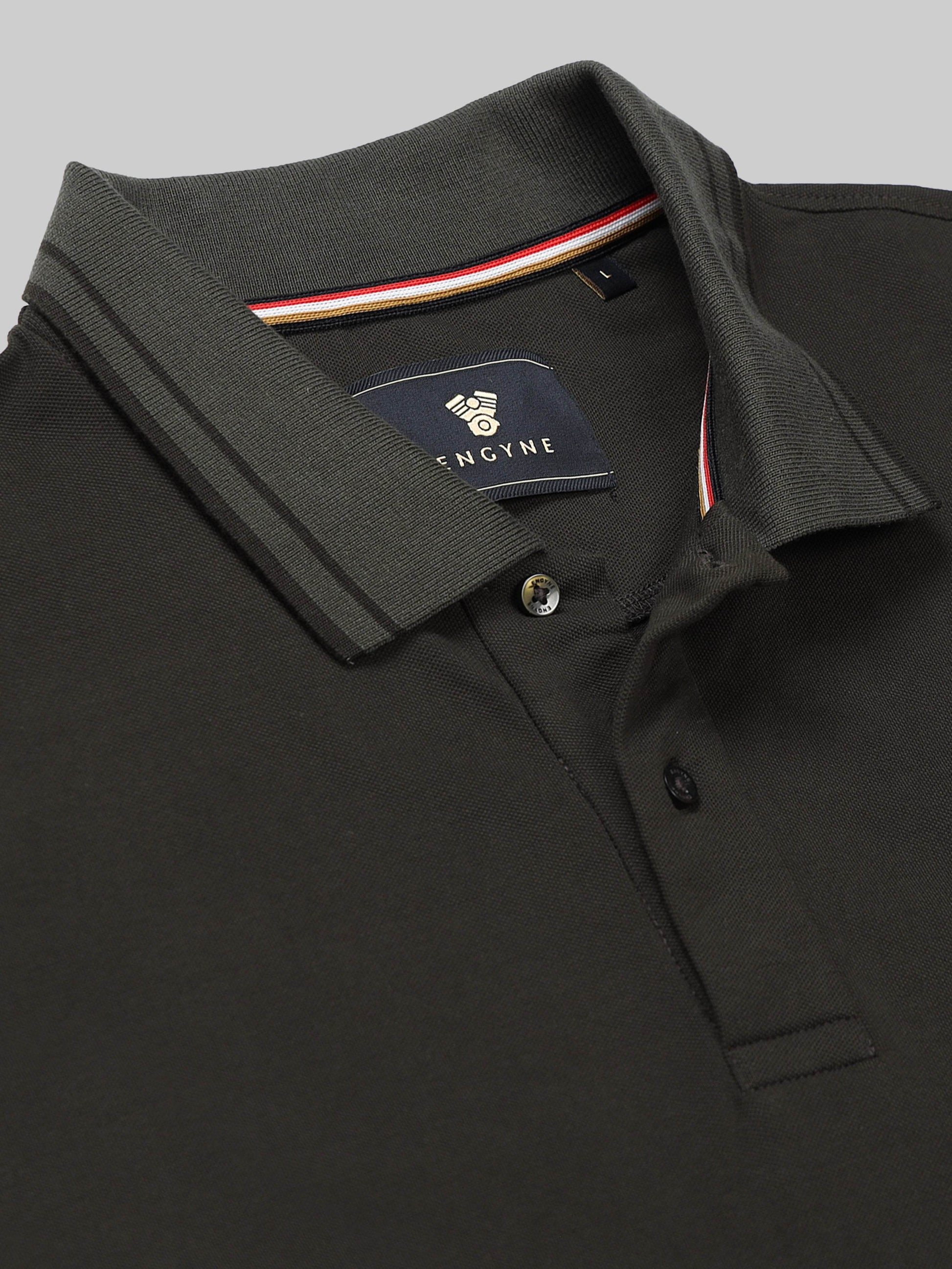 Engyne Rougen Piqué Polo – Tonal Collar Finish Olive - ENGYNE