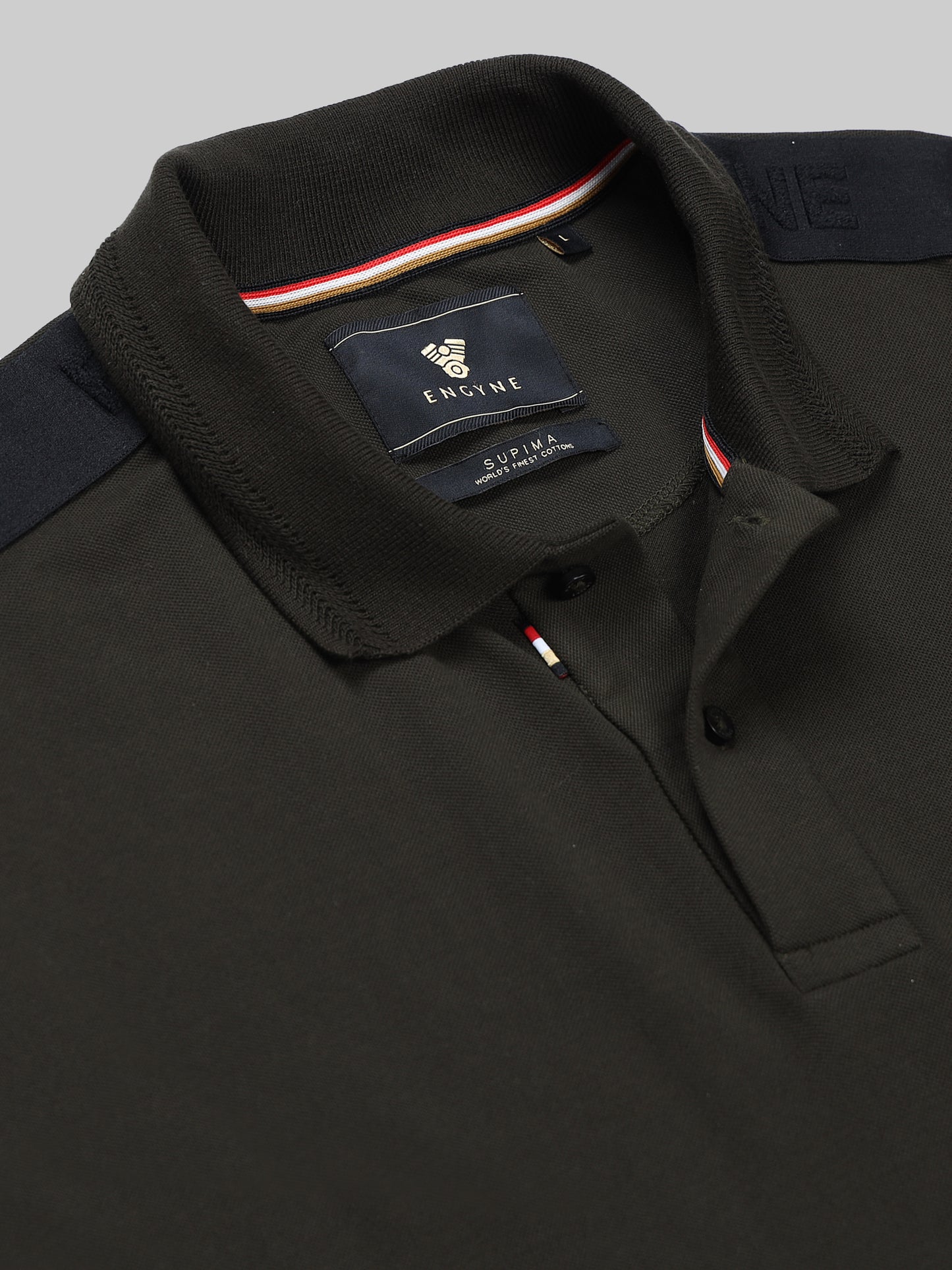 Engyne Supima Cotton Lycra Polo – Textured Collar & Shoulder Detail Olive