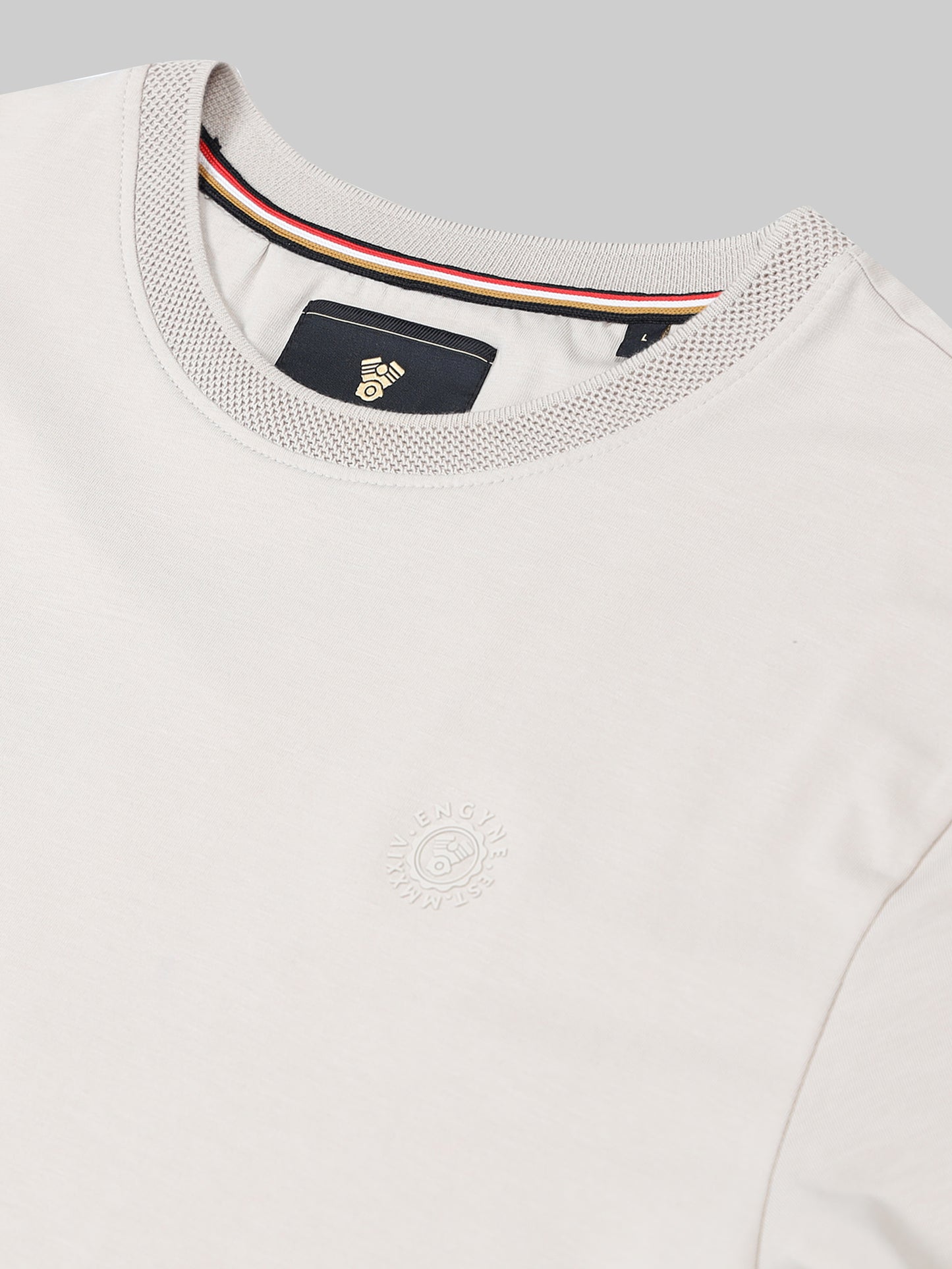 Regular-Fit Supima Cotton Lycra Tee with HD Branding and Textured Neck Rib Sand