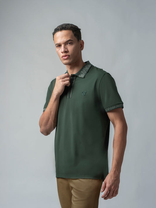 Jersène Jersey Jacquard Collar & HD Iconic Emblem Dark Green Polo