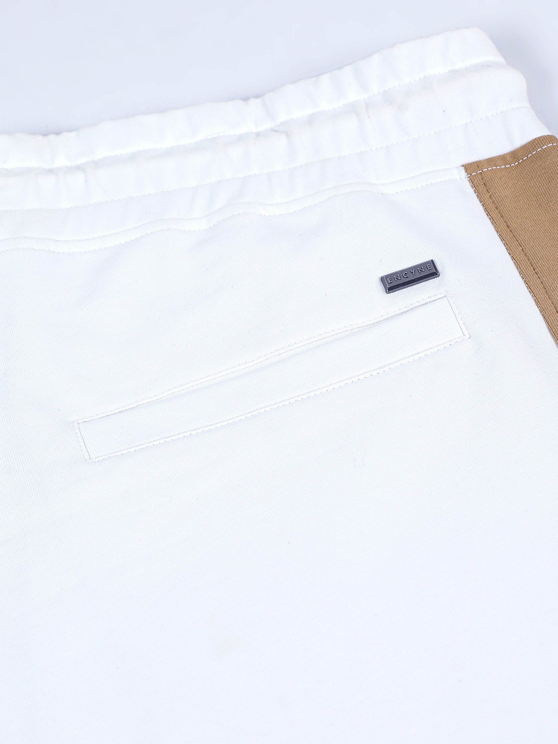 Engyne Contrast Cut & Sew Shorts – Rougen Lycra Loop Knit White - ENGYNE