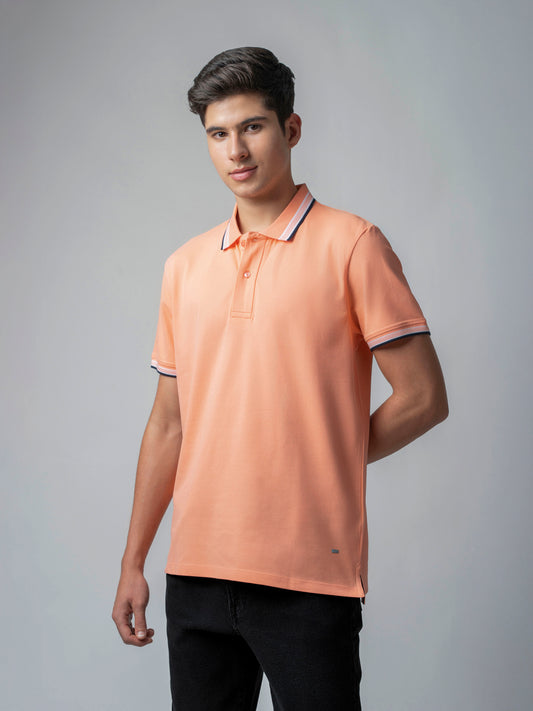 Engyne Bird's-Eye Texture Orange Polo T Shirt For Men