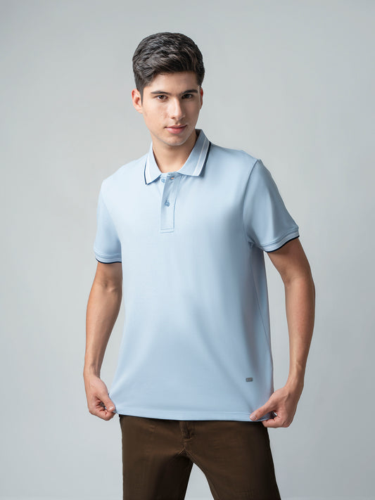 Engyne With Bird's-Eye Texture Light Blue Polo T Shirt