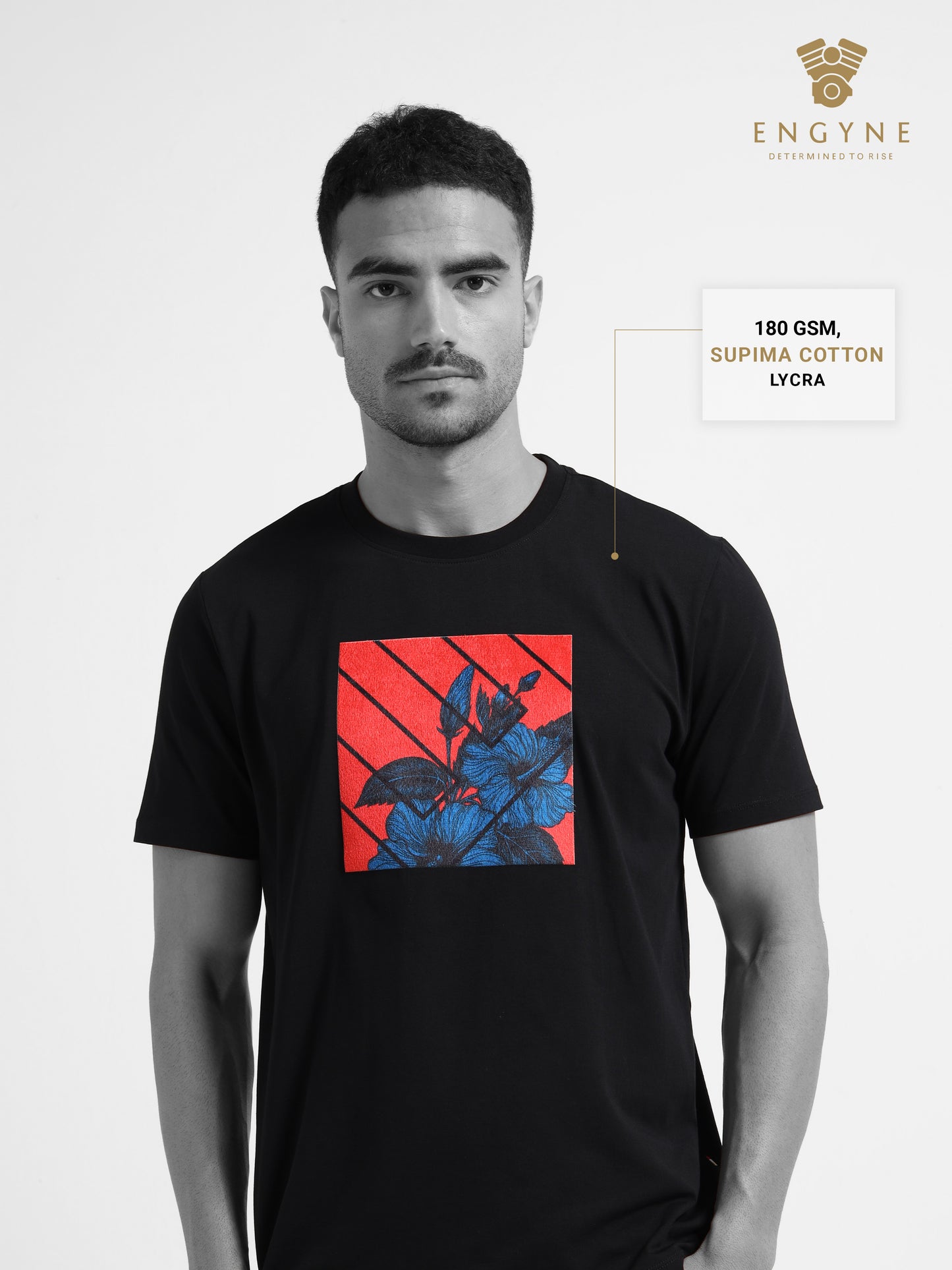Regular-fit Engyne T-shirt in Supima Cotton Lycra with Digital Flock Print Black