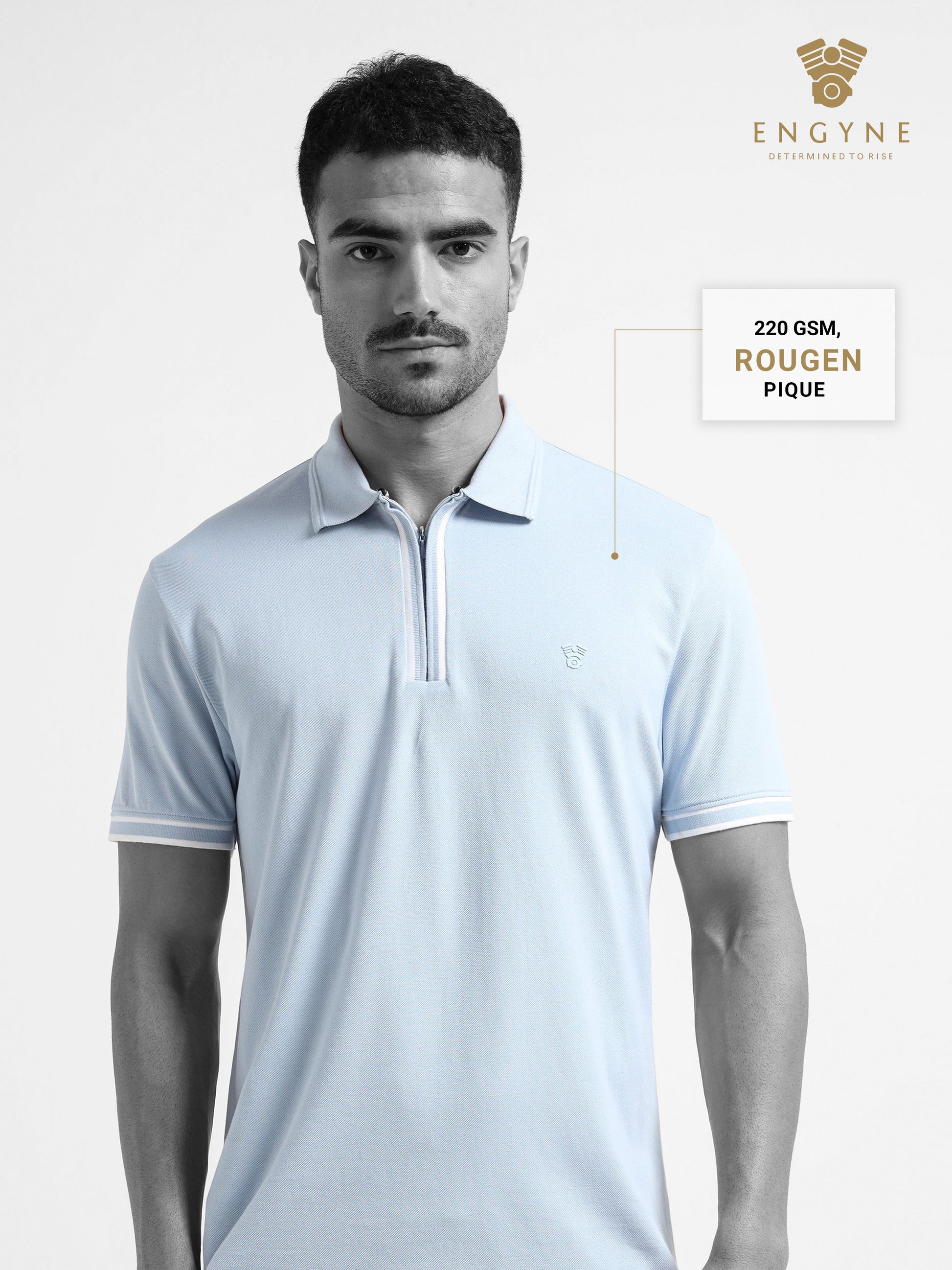 light blue zipper polo