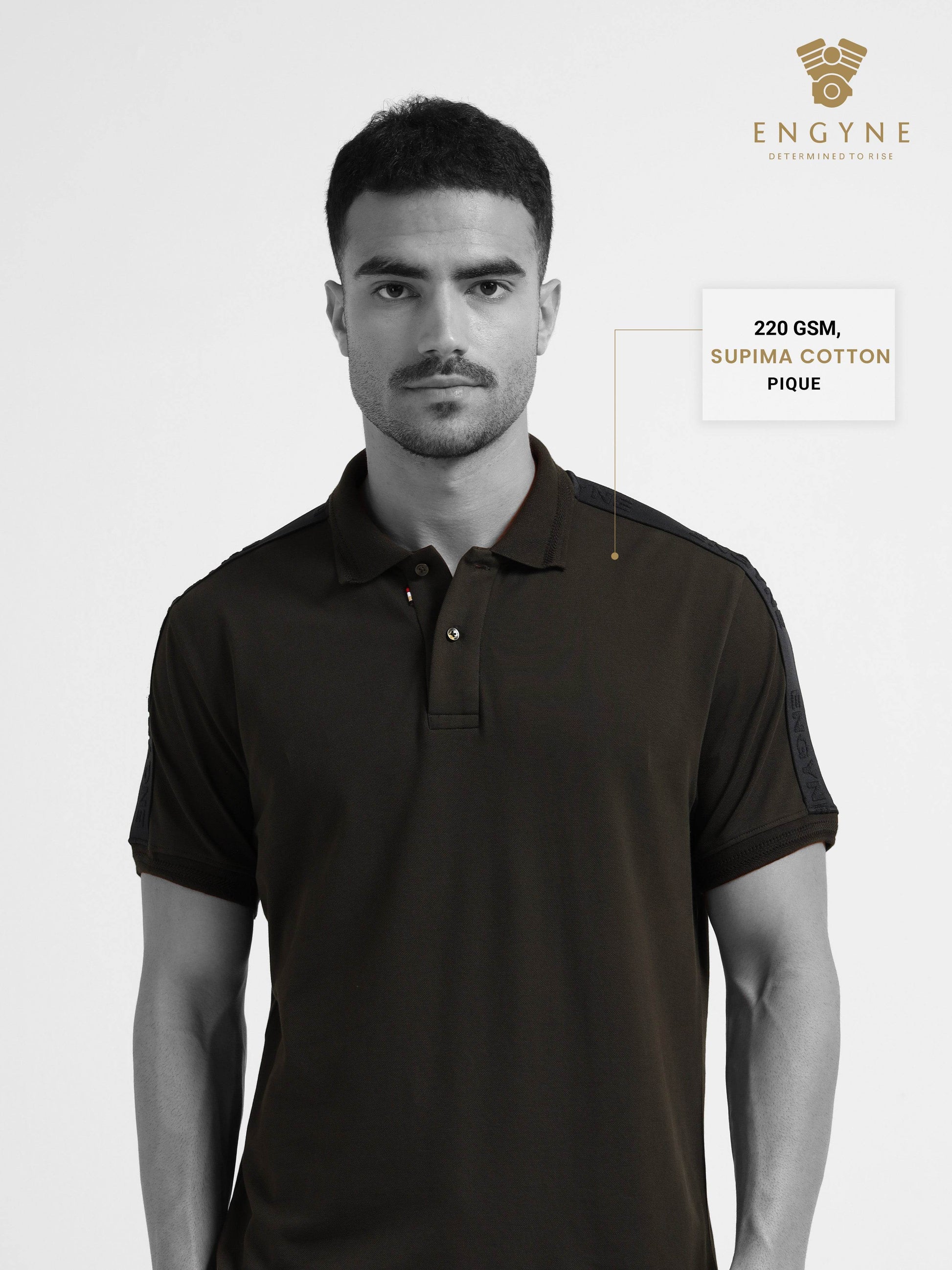 Engyne Rougen Piqué Polo – Tonal Collar Finish Olive - ENGYNE